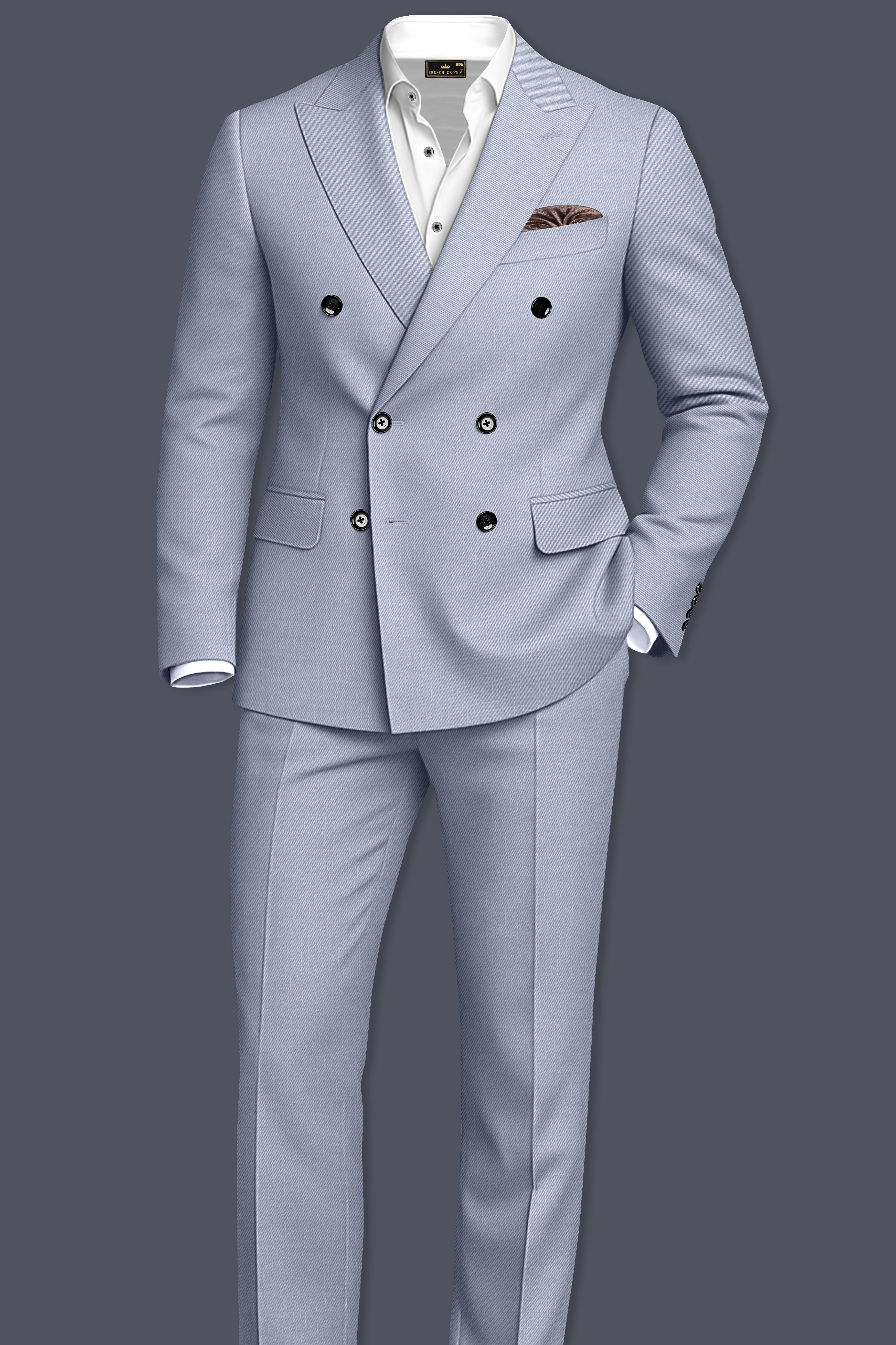 Mistivell-Mountain Mist Gray Wool Rich Double Breasted Stretchable traveler Suit