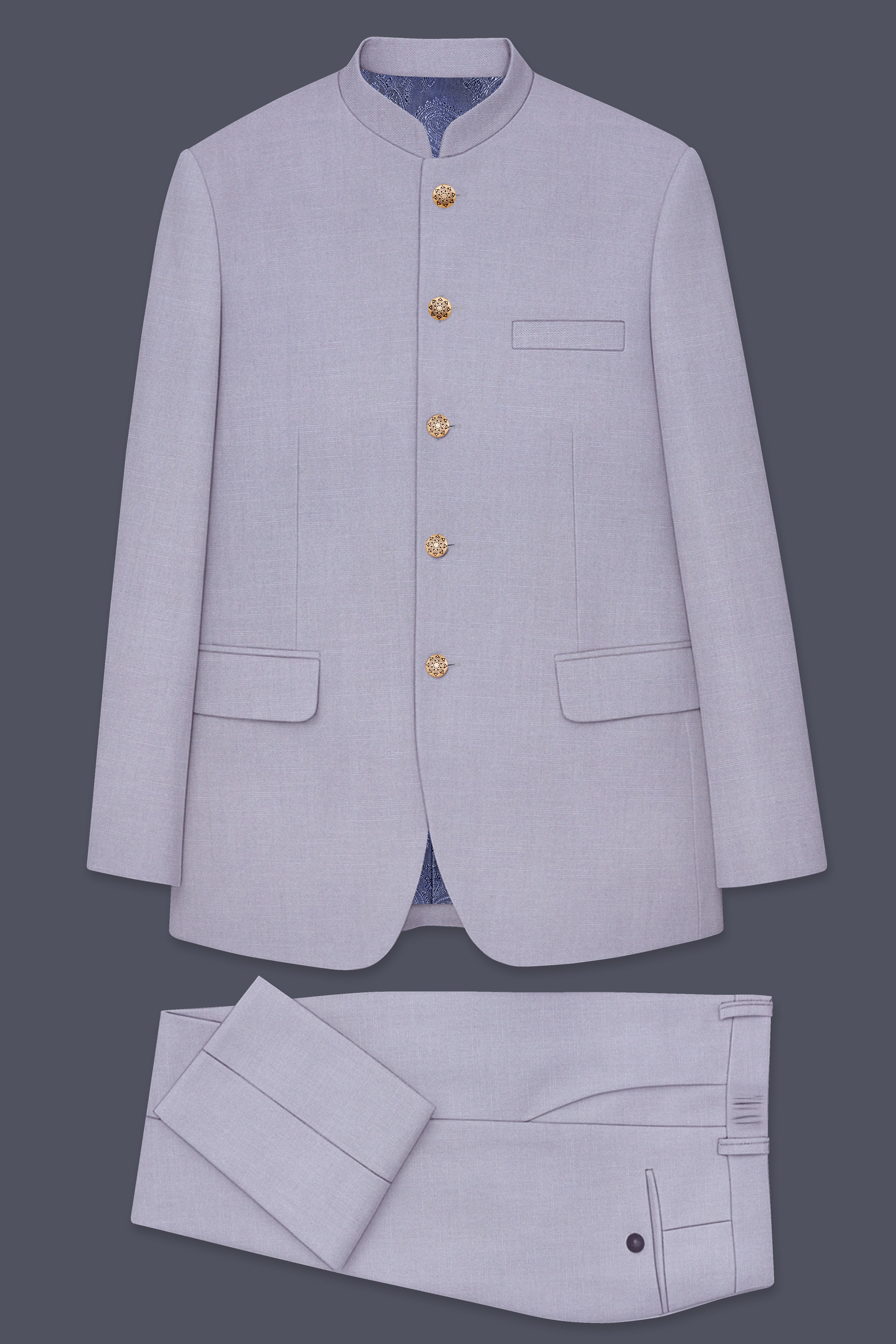 Mistivell-Mountain Mist Gray Wool Rich Bandhgala Stretchable traveler Suit