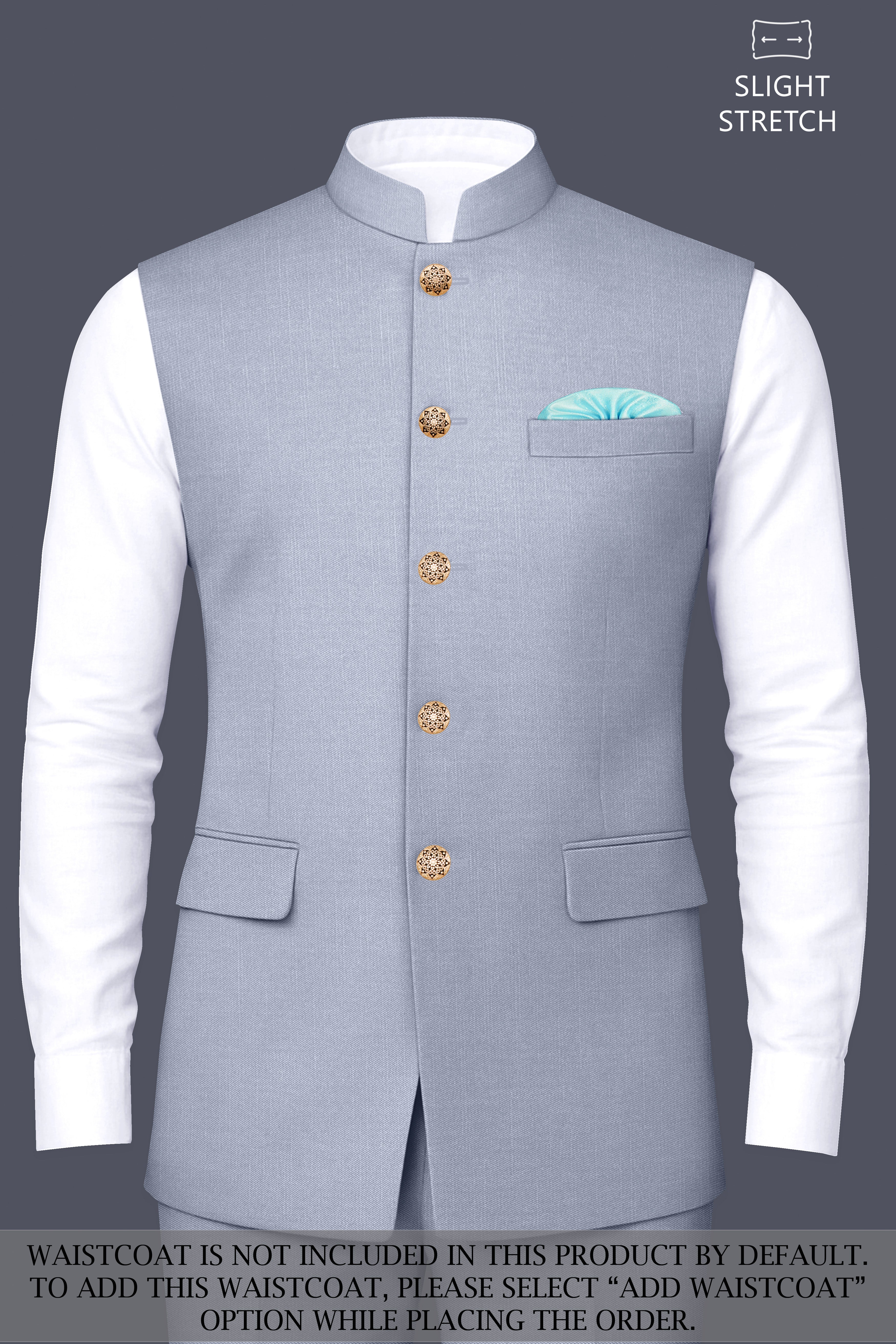 Mistivell-Mountain Mist Gray Wool Rich Bandhgala Stretchable traveler Suit