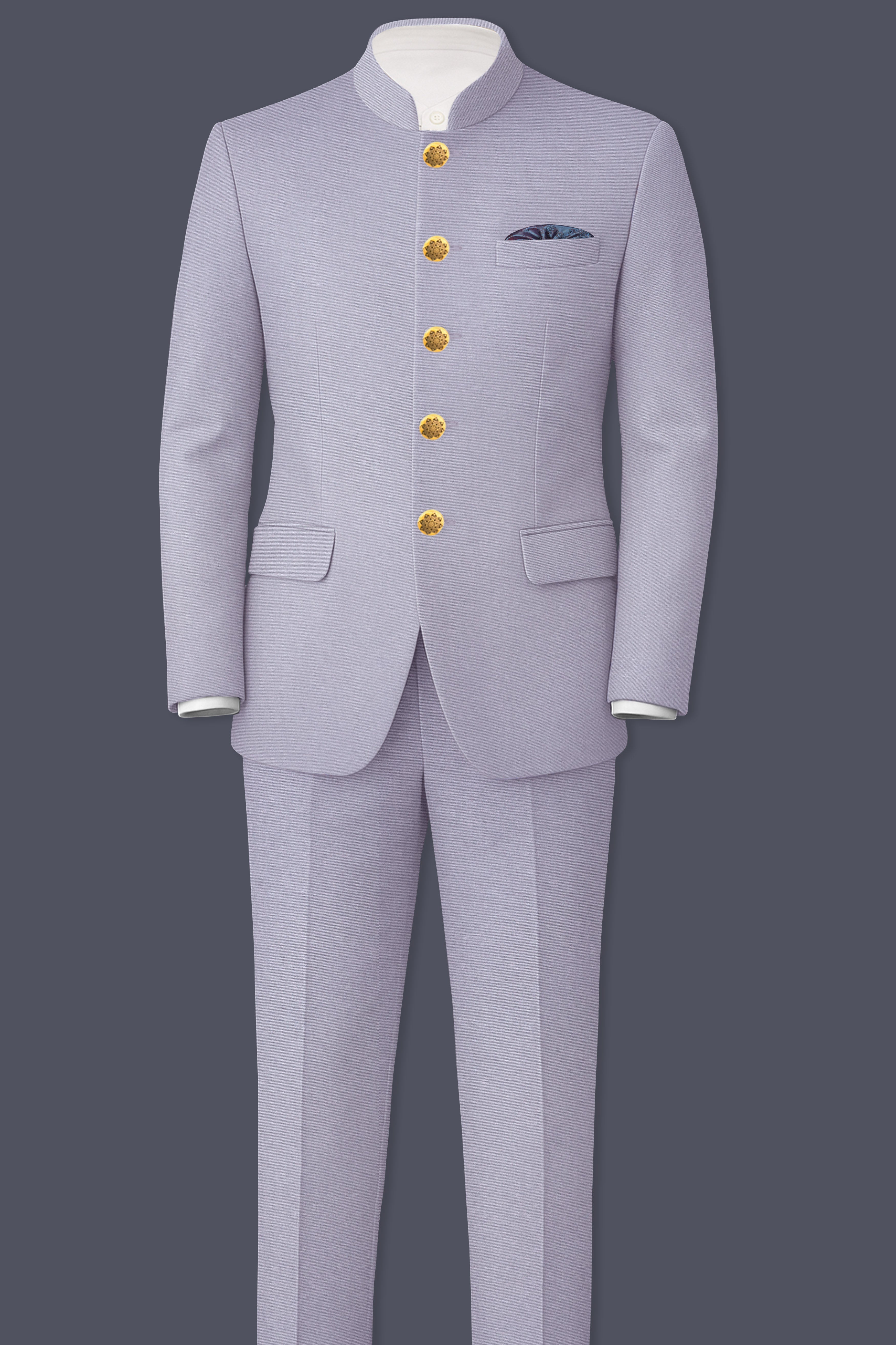 Mistivell-Mountain Mist Gray Wool Rich Bandhgala Stretchable traveler Suit