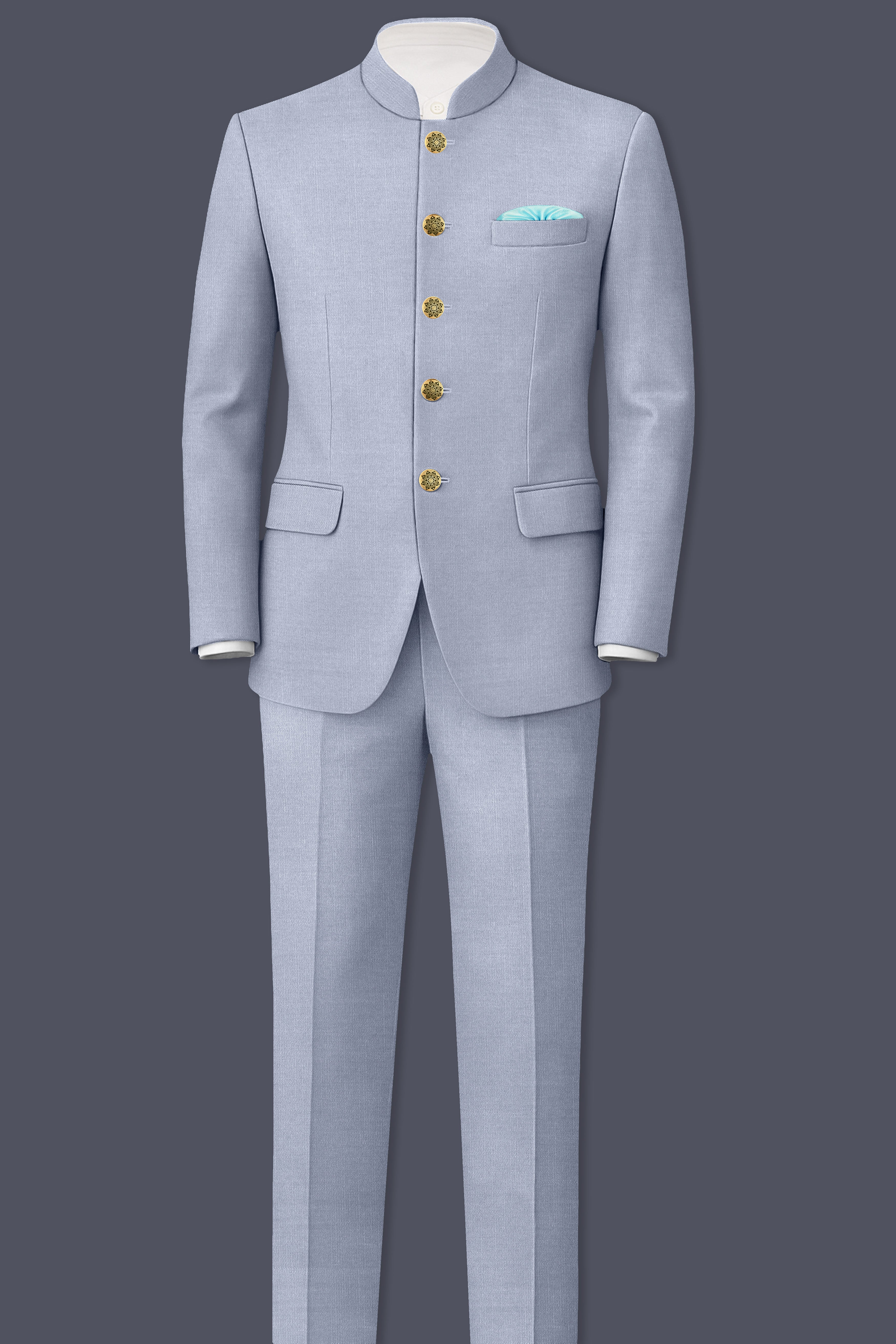 Mistivell-Mountain Mist Gray Wool Rich Bandhgala Stretchable traveler Suit