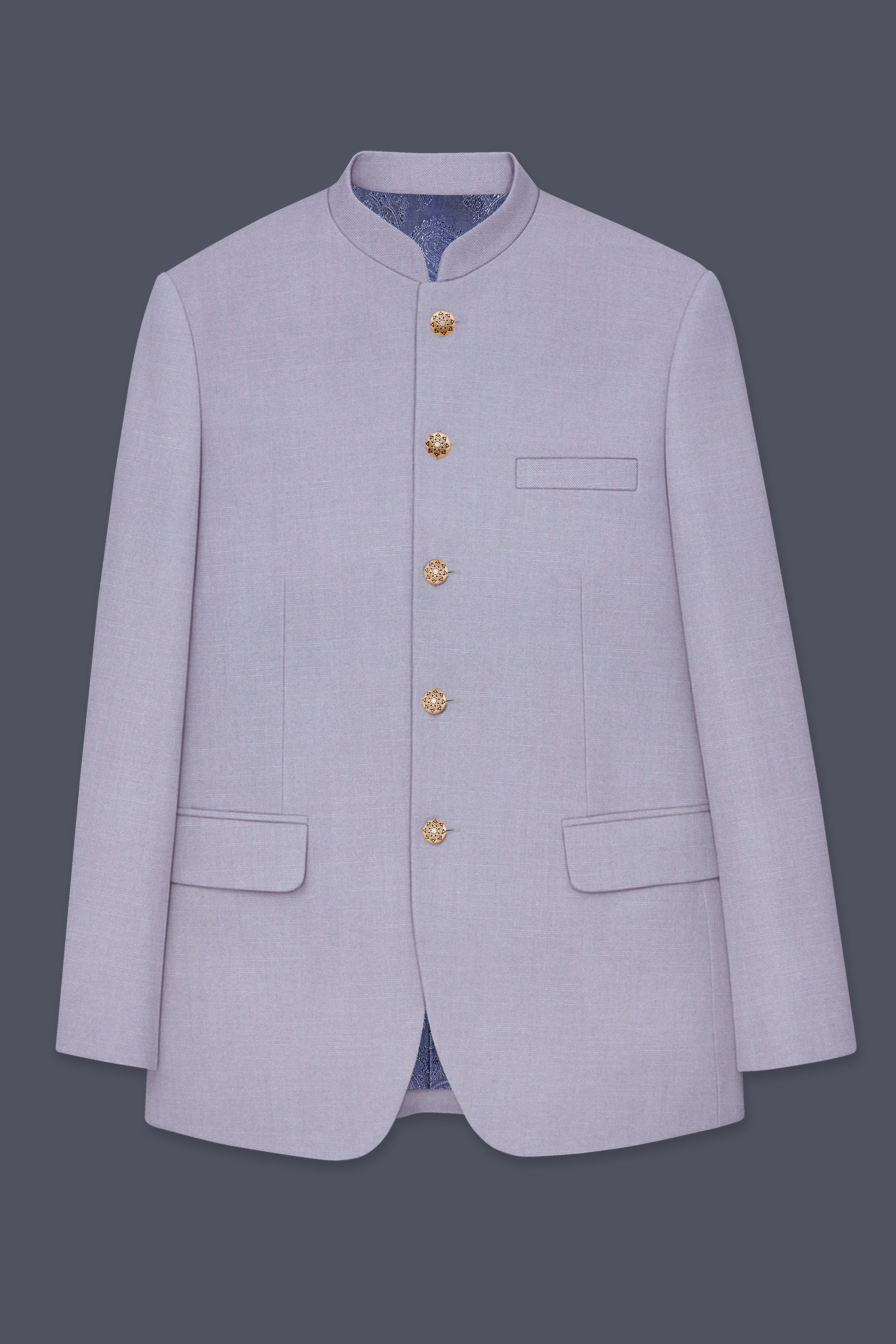 Mistivell-Mountain Mist Gray Wool Rich Bandhgala Stretchable traveler Suit