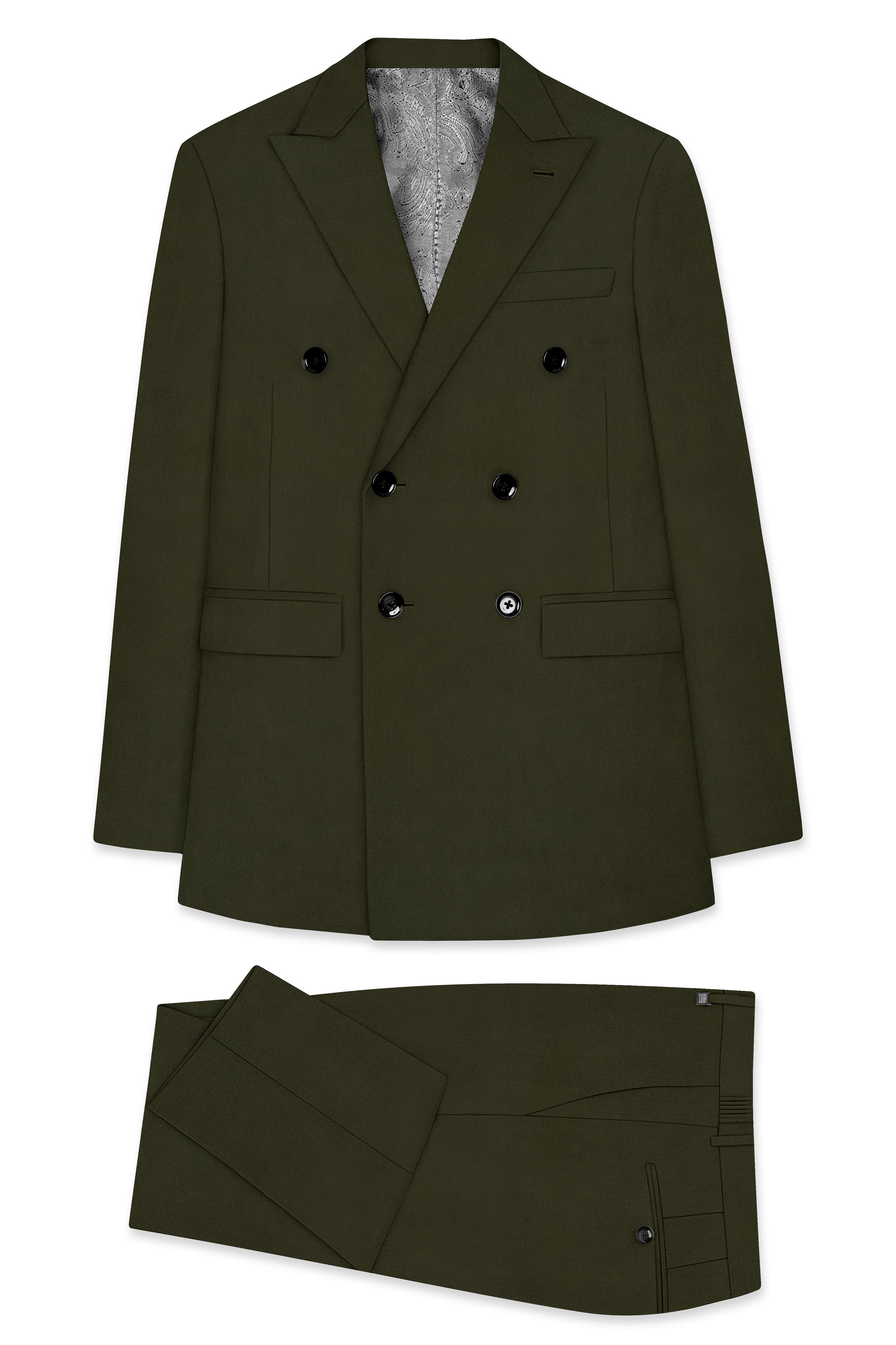 Verdaro-Zeus Green Solid Premium Cotton Double Breasted Suit