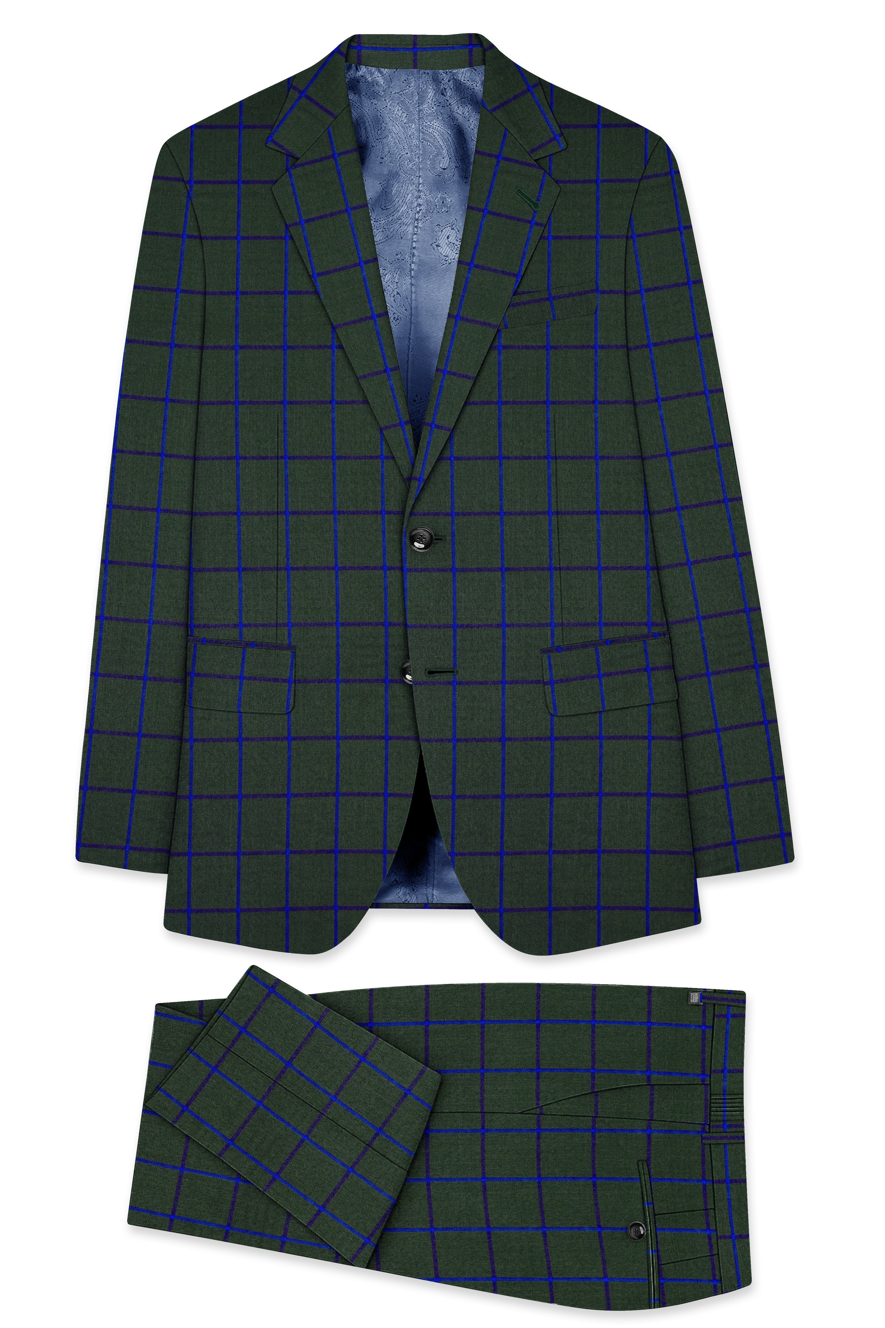 Virenzor-Thunder Green Windowpane Wool Rich Single Breasted Suit