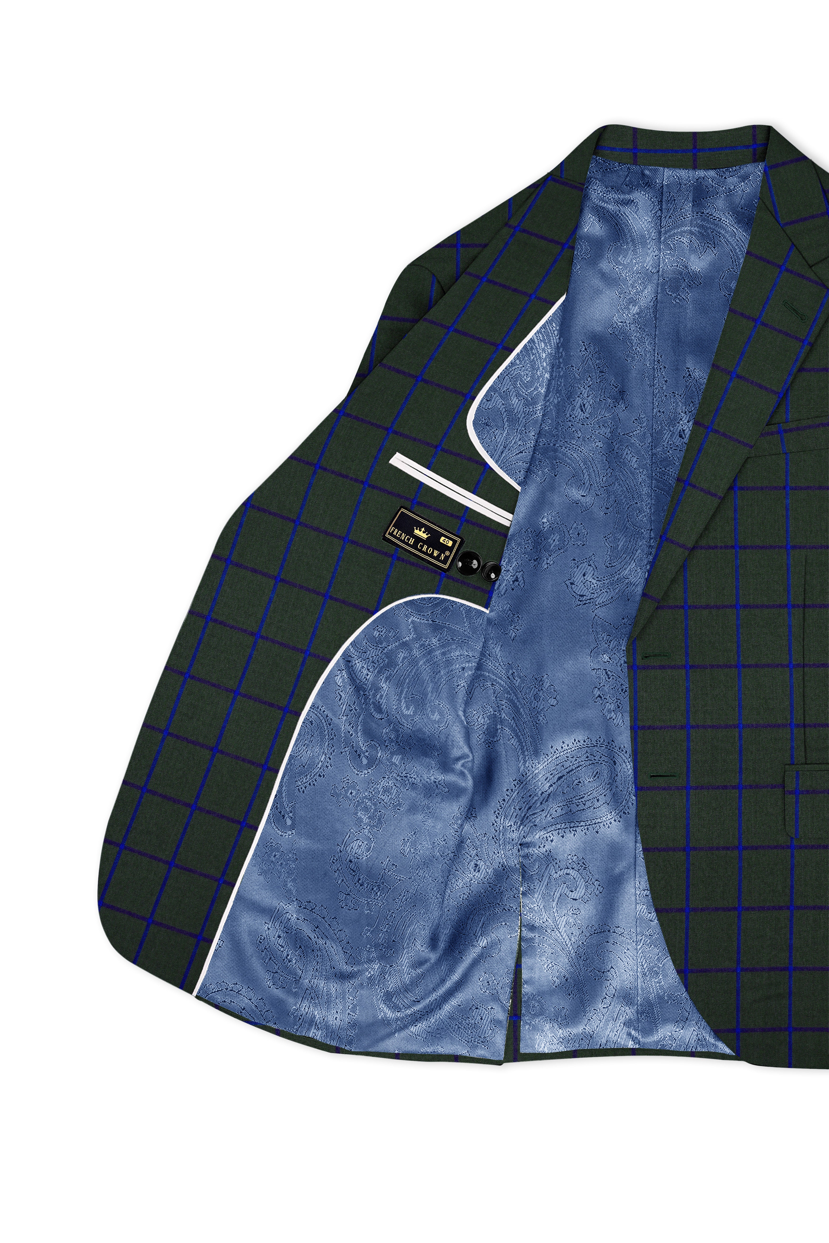 Virenzor-Thunder Green Windowpane Wool Rich Single Breasted Suit