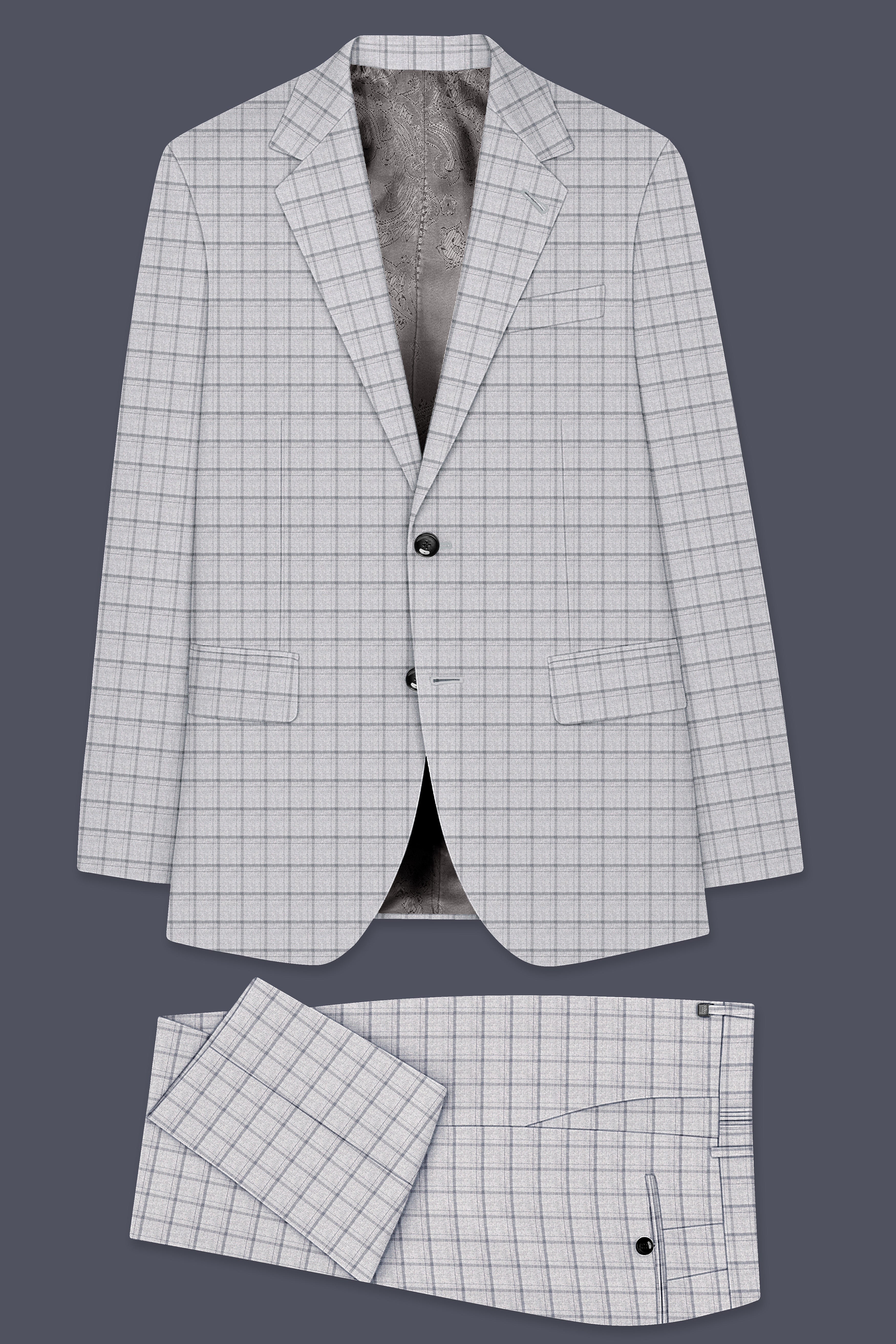 Cinerro-Mercury Gray Plaid Wool Rich Single Breasted Suit