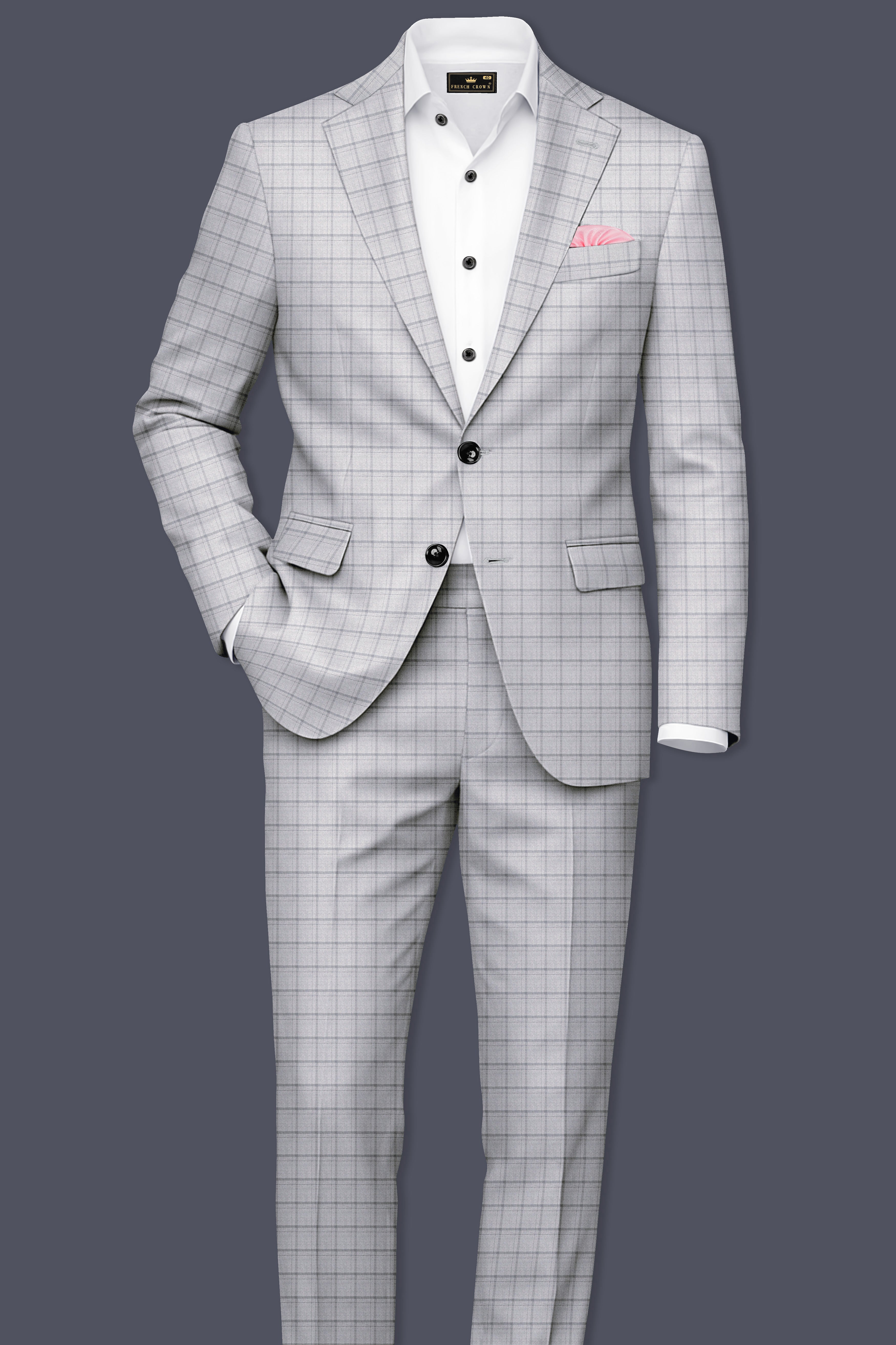 Cinerro-Mercury Gray Plaid Wool Rich Single Breasted Suit