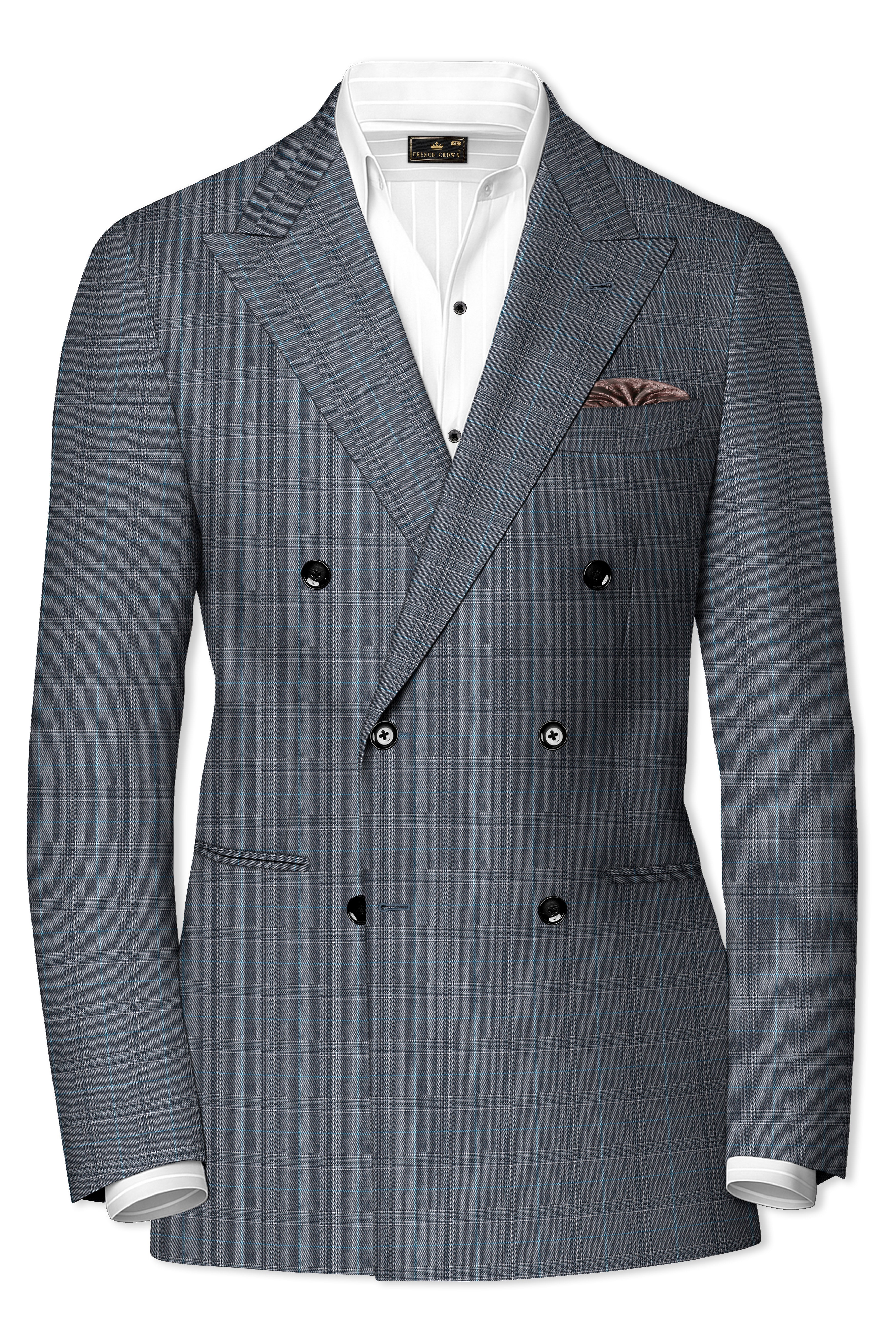 Plaivoro-Scarpa Gray Plaid Cotton Double Breasted Suit