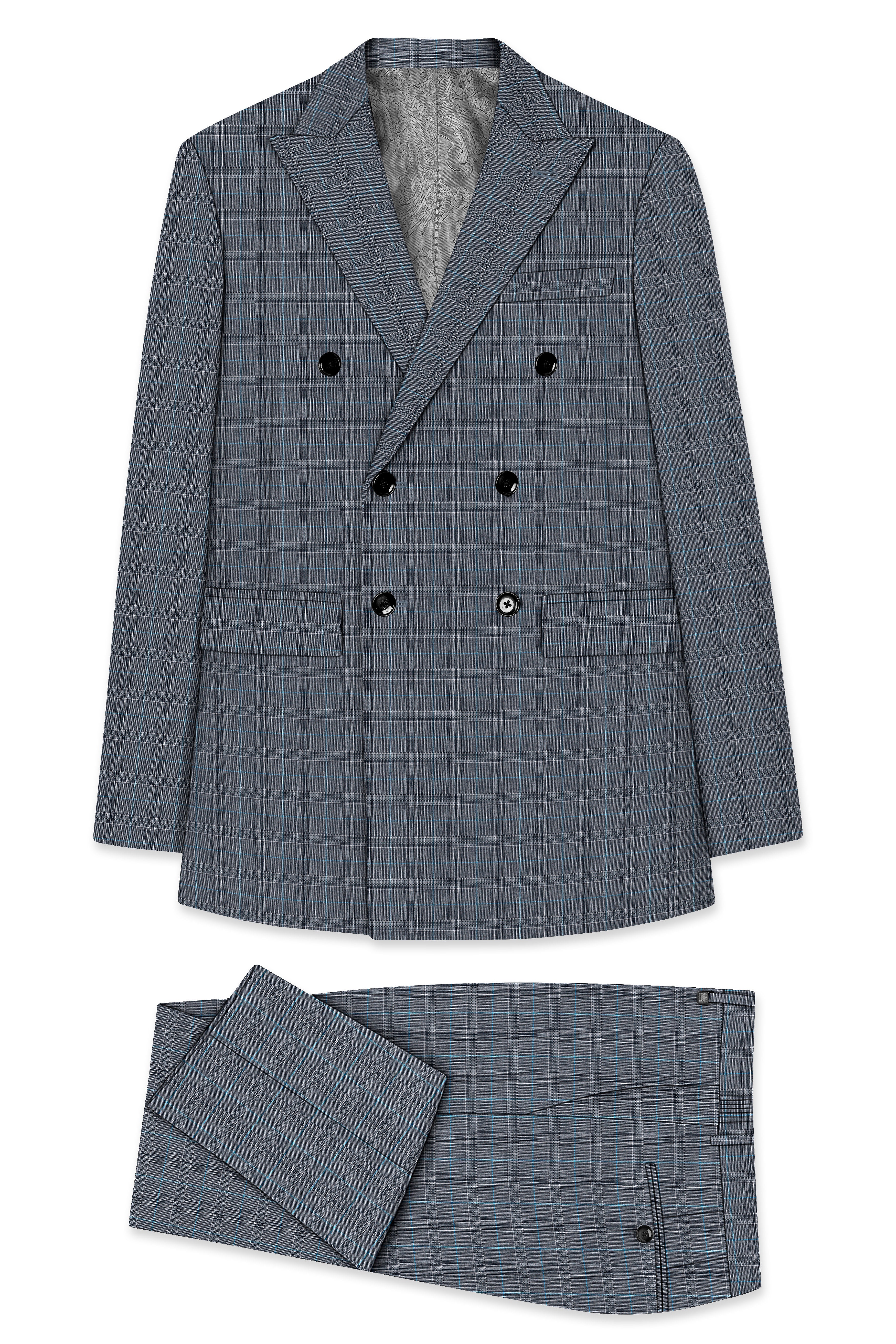 Plaivoro-Scarpa Gray Plaid Cotton Double Breasted Suit