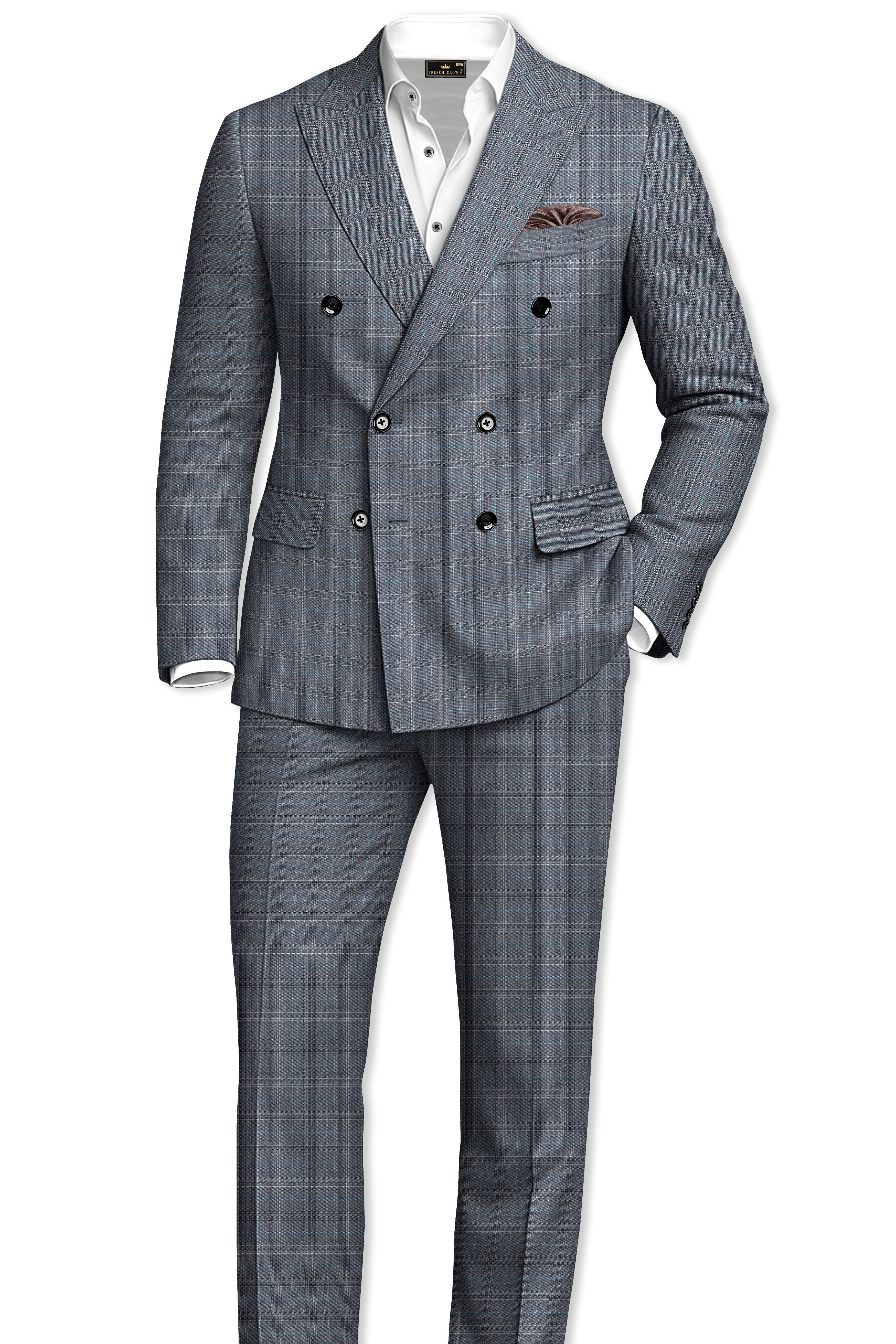 Plaivoro-Scarpa Gray Plaid Cotton Double Breasted Suit