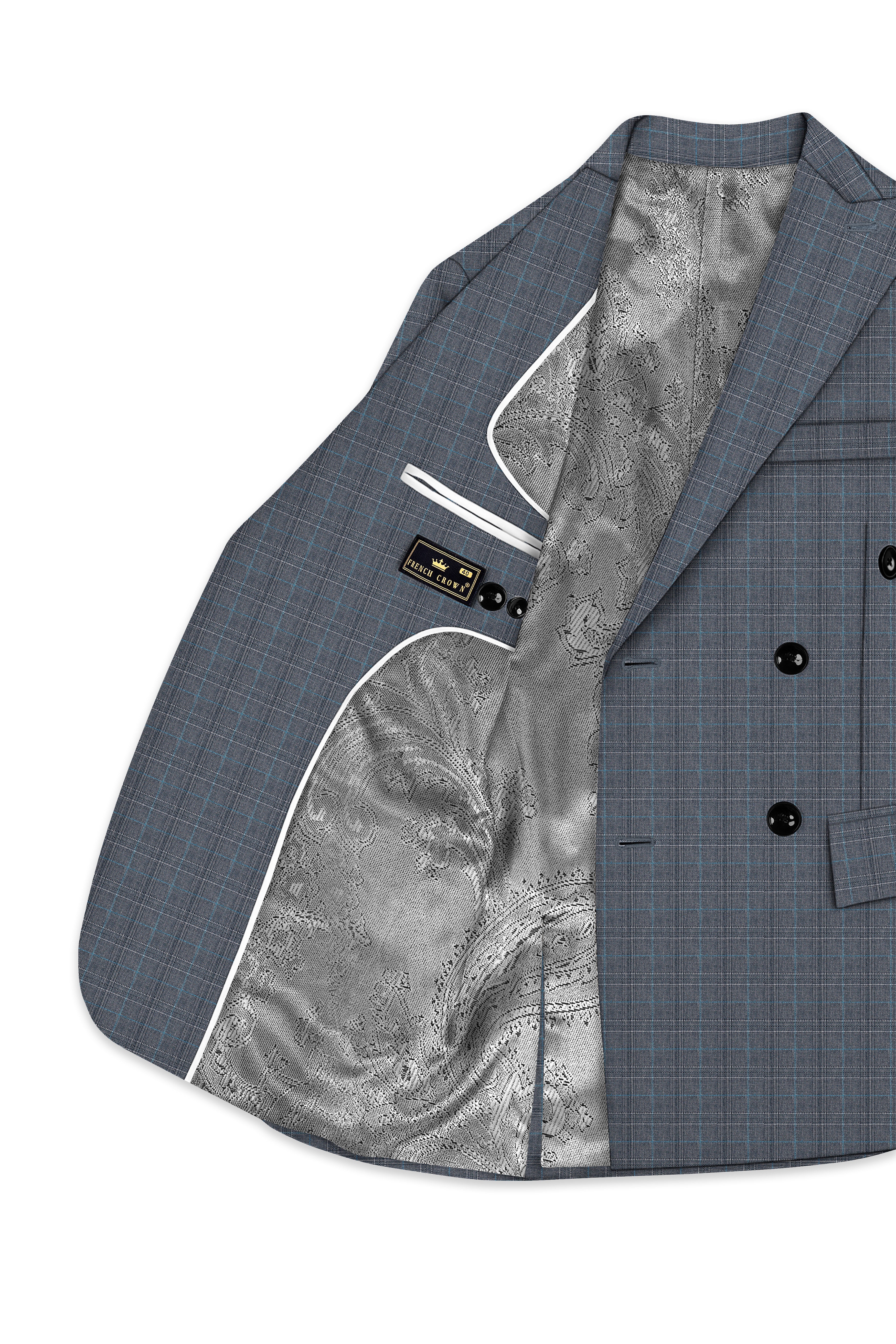 Plaivoro-Scarpa Gray Plaid Cotton Double Breasted Suit