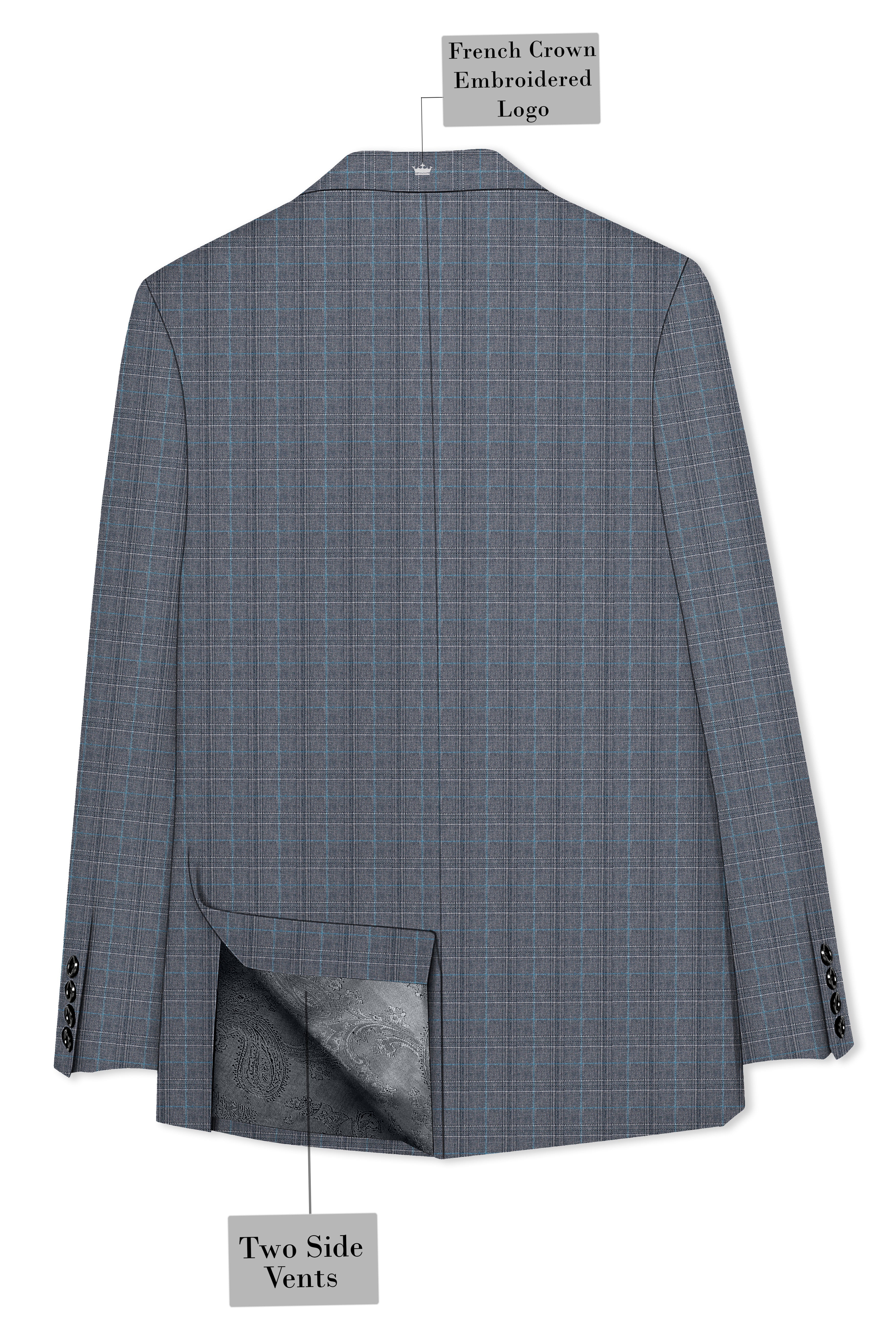 Plaivoro-Scarpa Gray Plaid Cotton Double Breasted Suit