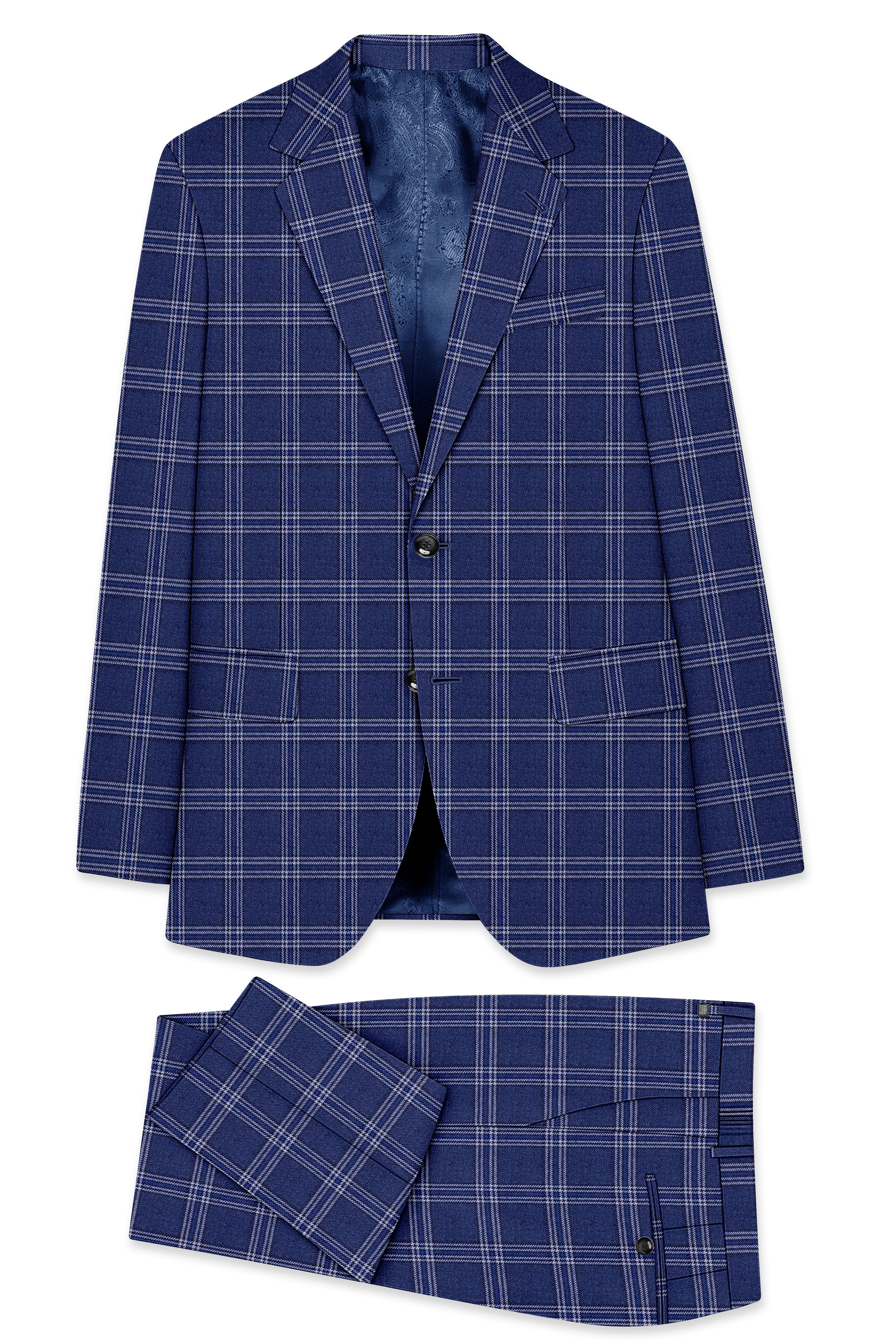 Azzivon-Biscay Blue Plaid Tweed Single Breasted Suit