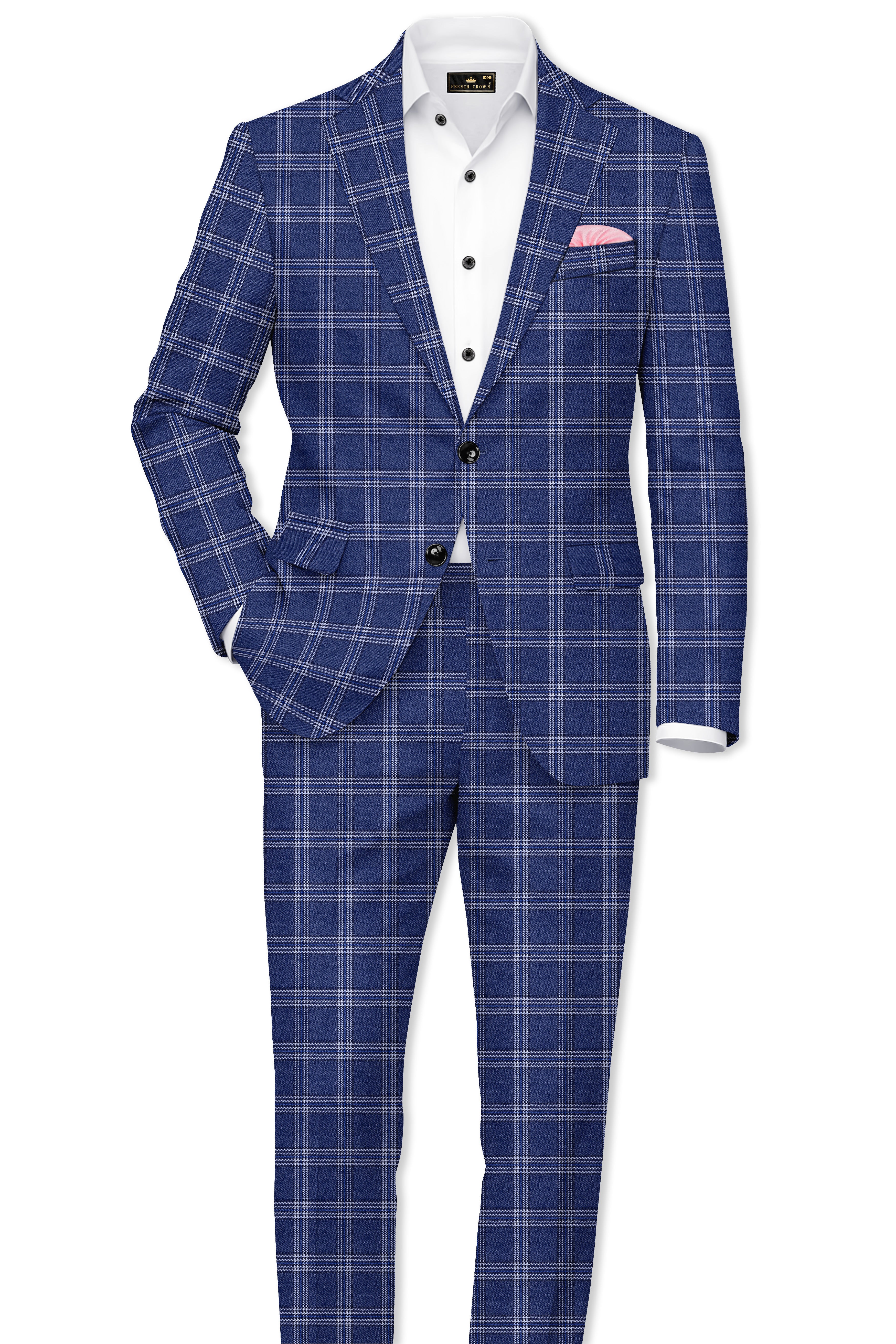 Azzivon-Biscay Blue Plaid Tweed Single Breasted Suit