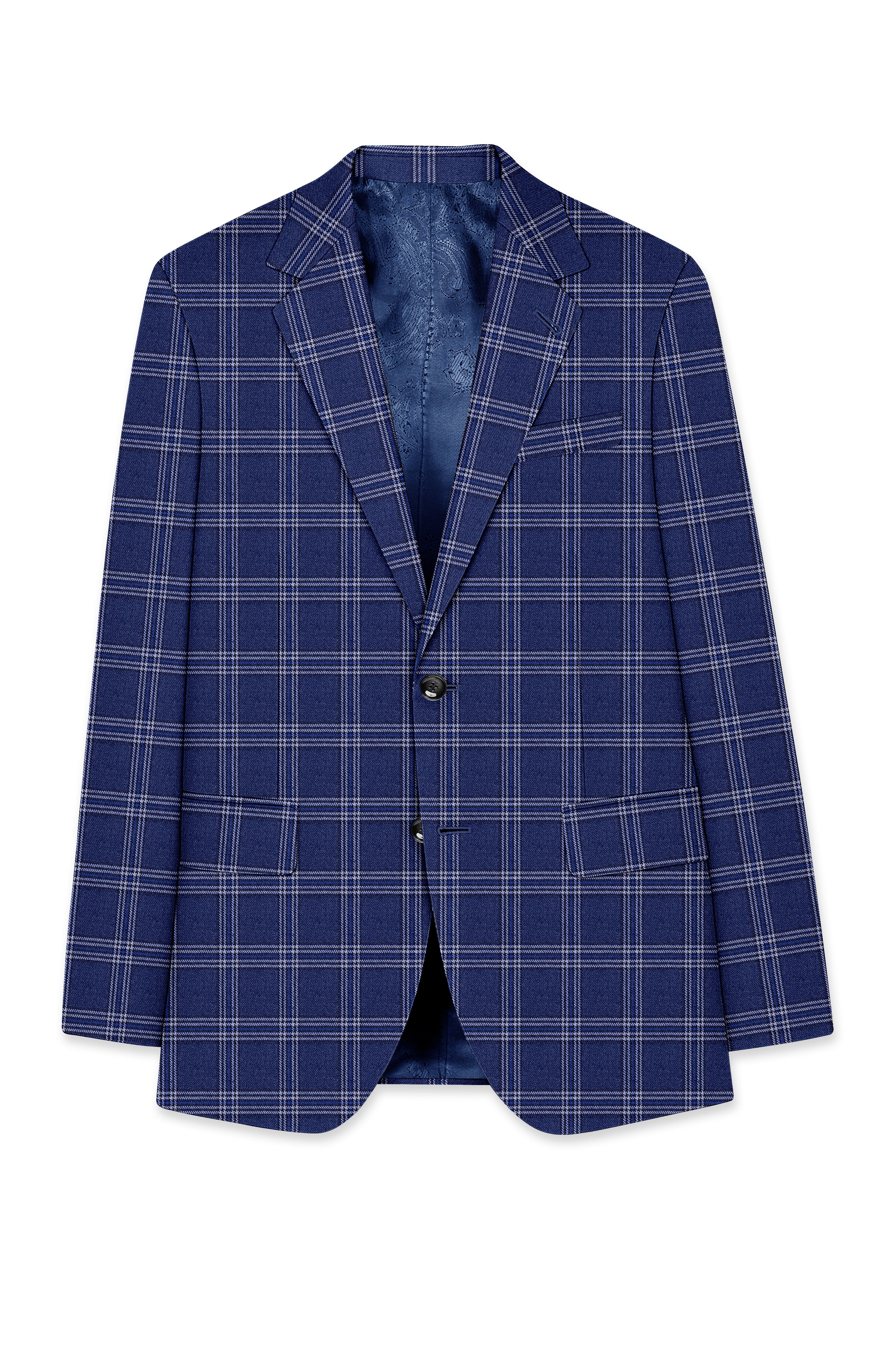 Azzivon-Biscay Blue Plaid Tweed Single Breasted Suit