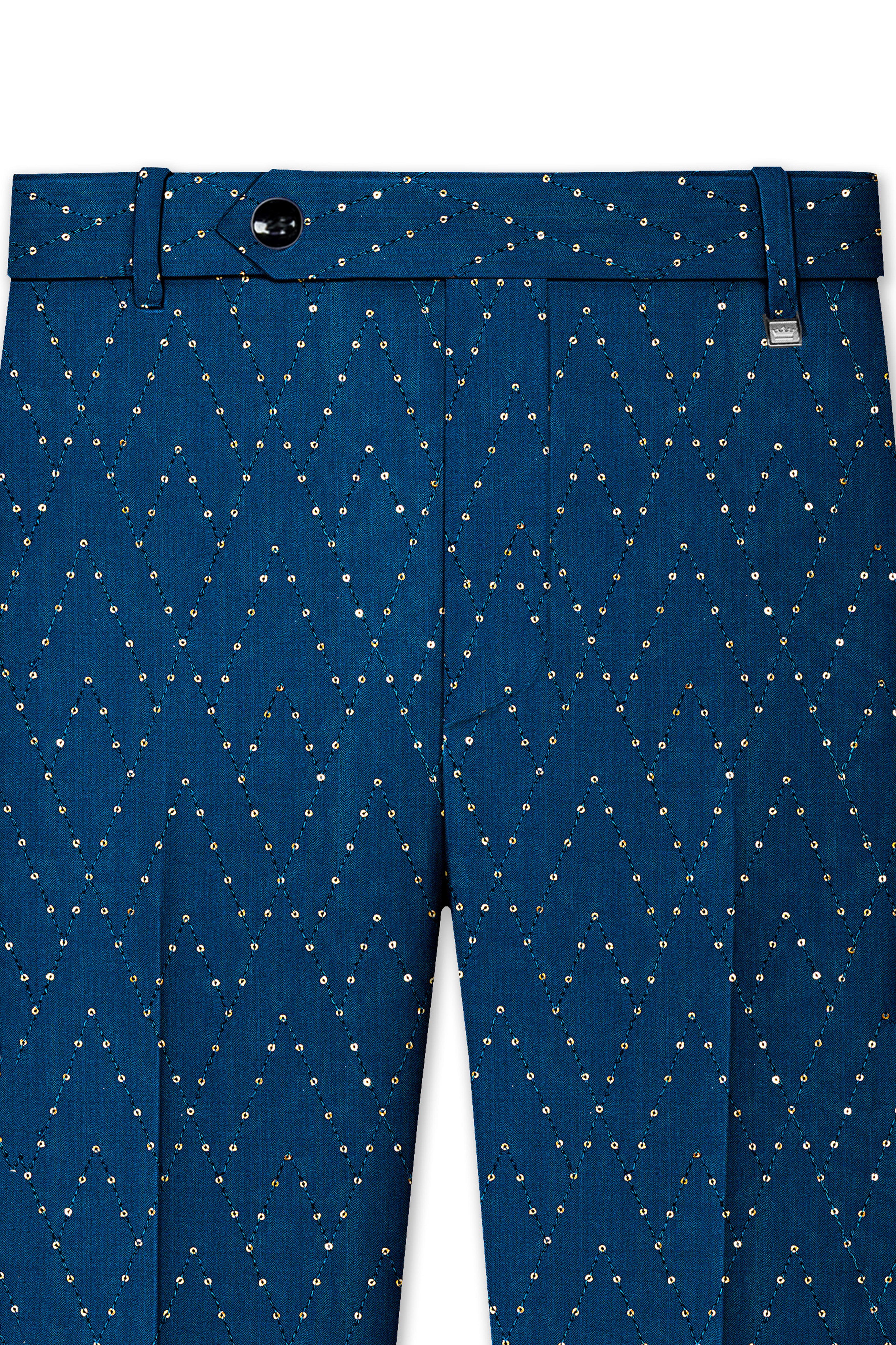 Aureven-Venice Blue Embroidered Viscose Tikki Work Designer Tuxedo Suit