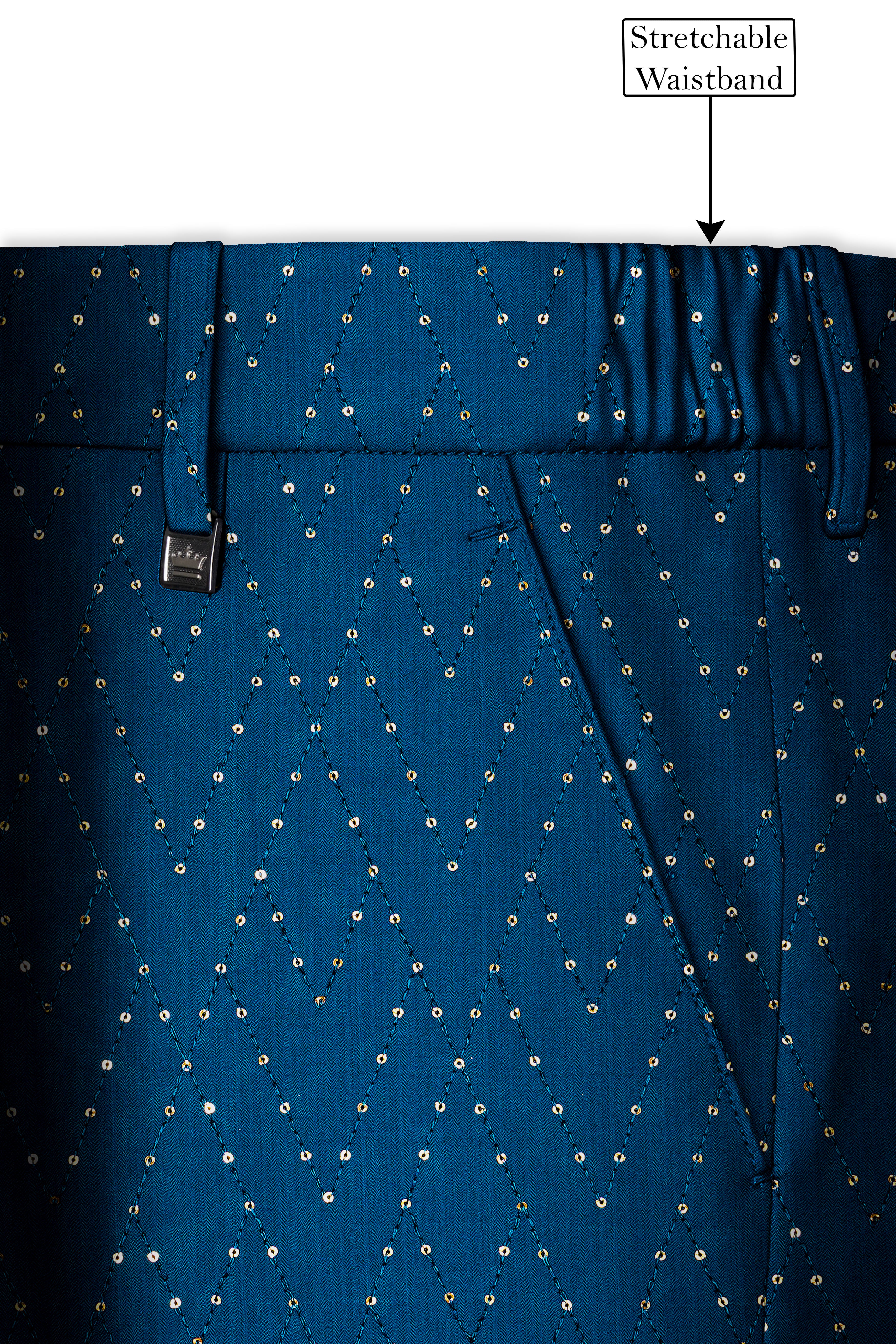 Aureven-Venice Blue Embroidered Viscose Tikki Work Designer Tuxedo Suit