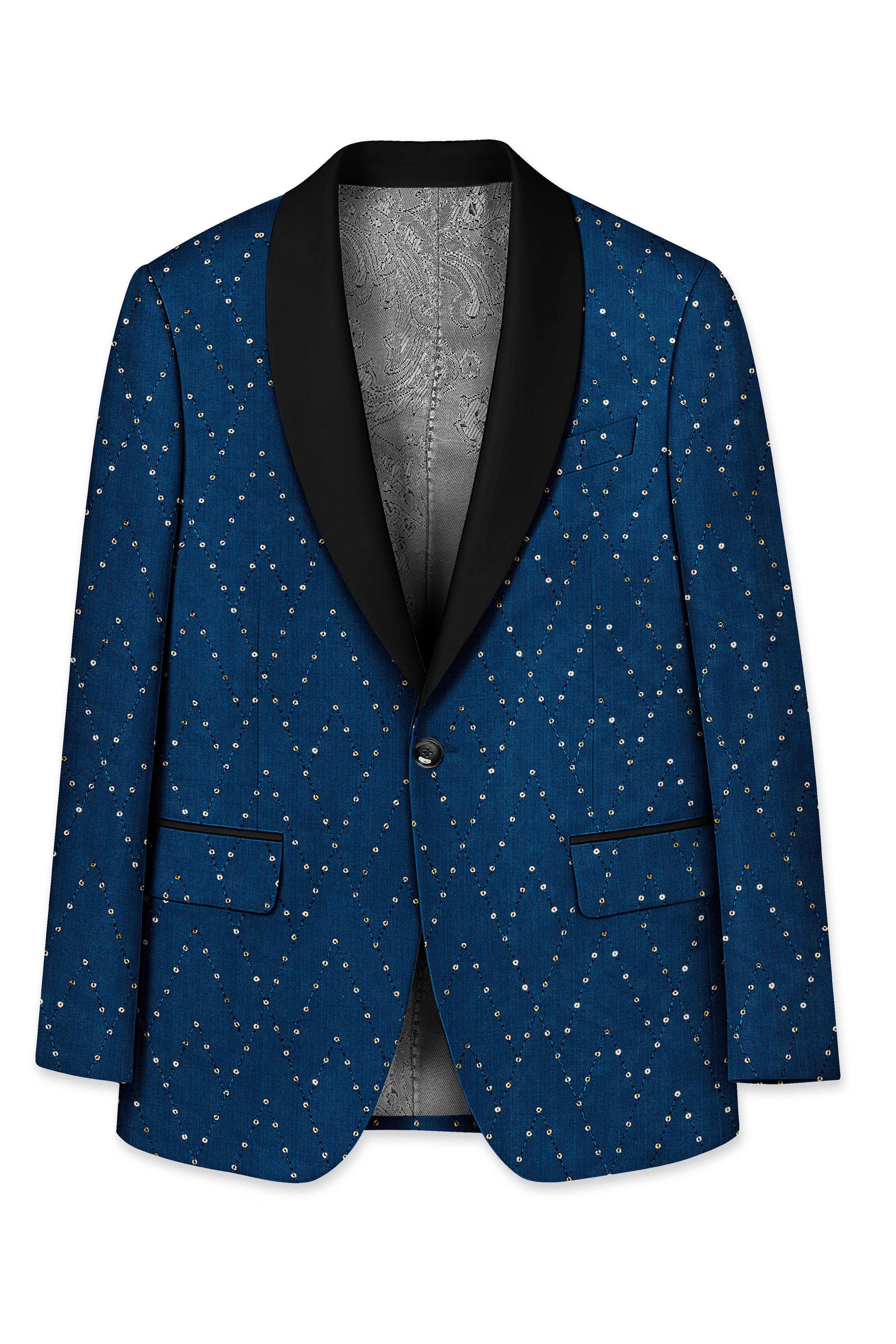 Aureven-Venice Blue Embroidered Viscose Tikki Work Designer Tuxedo Suit