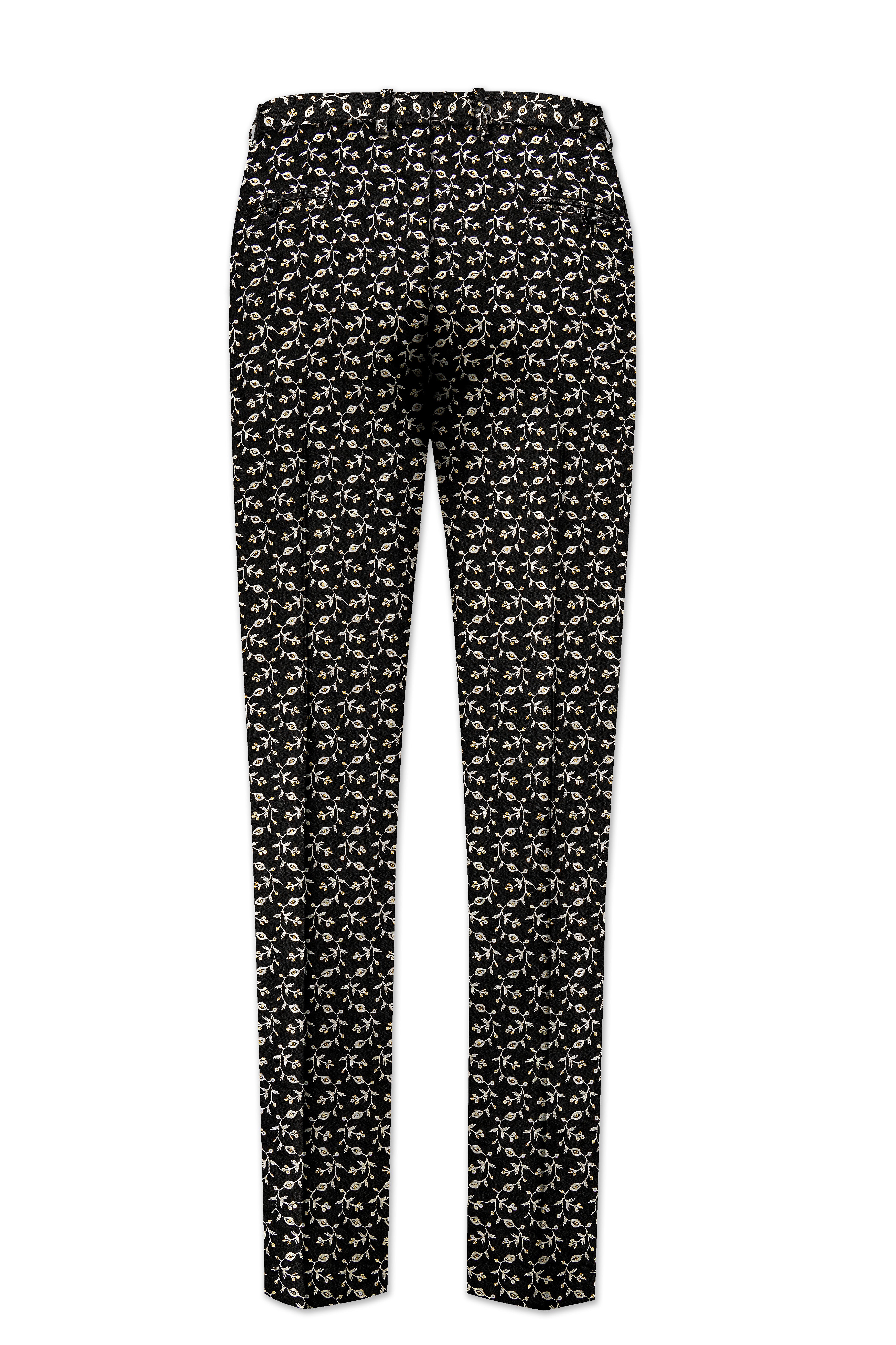 Nerquise-Jade Black Ditsy Pattern Thread and Sequin Embroidered Viscose Designer Tuxedo Suit