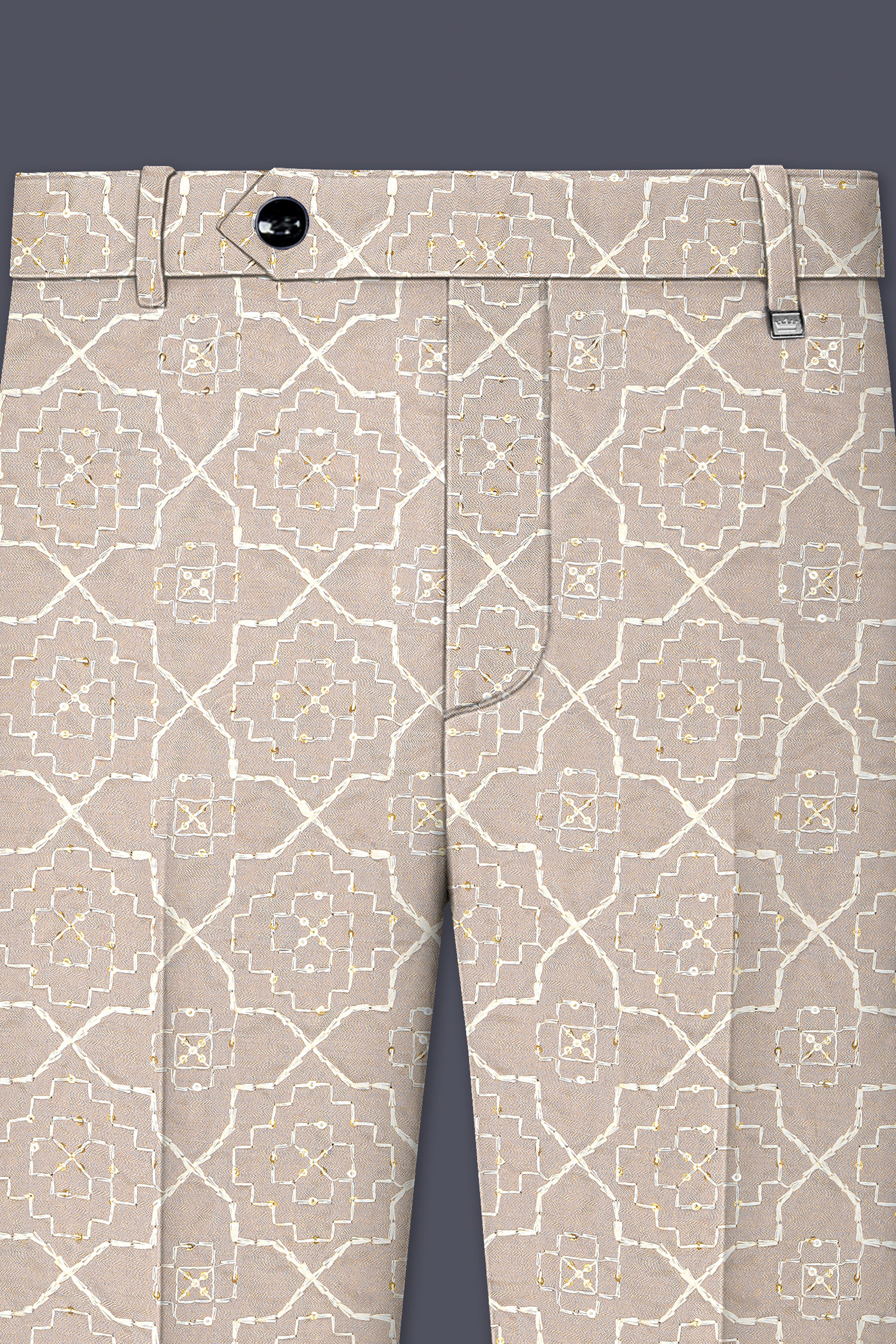 Aurellis-Chalice Brown Trellis Pattern Thread and Sequin Embroidered Viscose Designer Tuxedo Suit