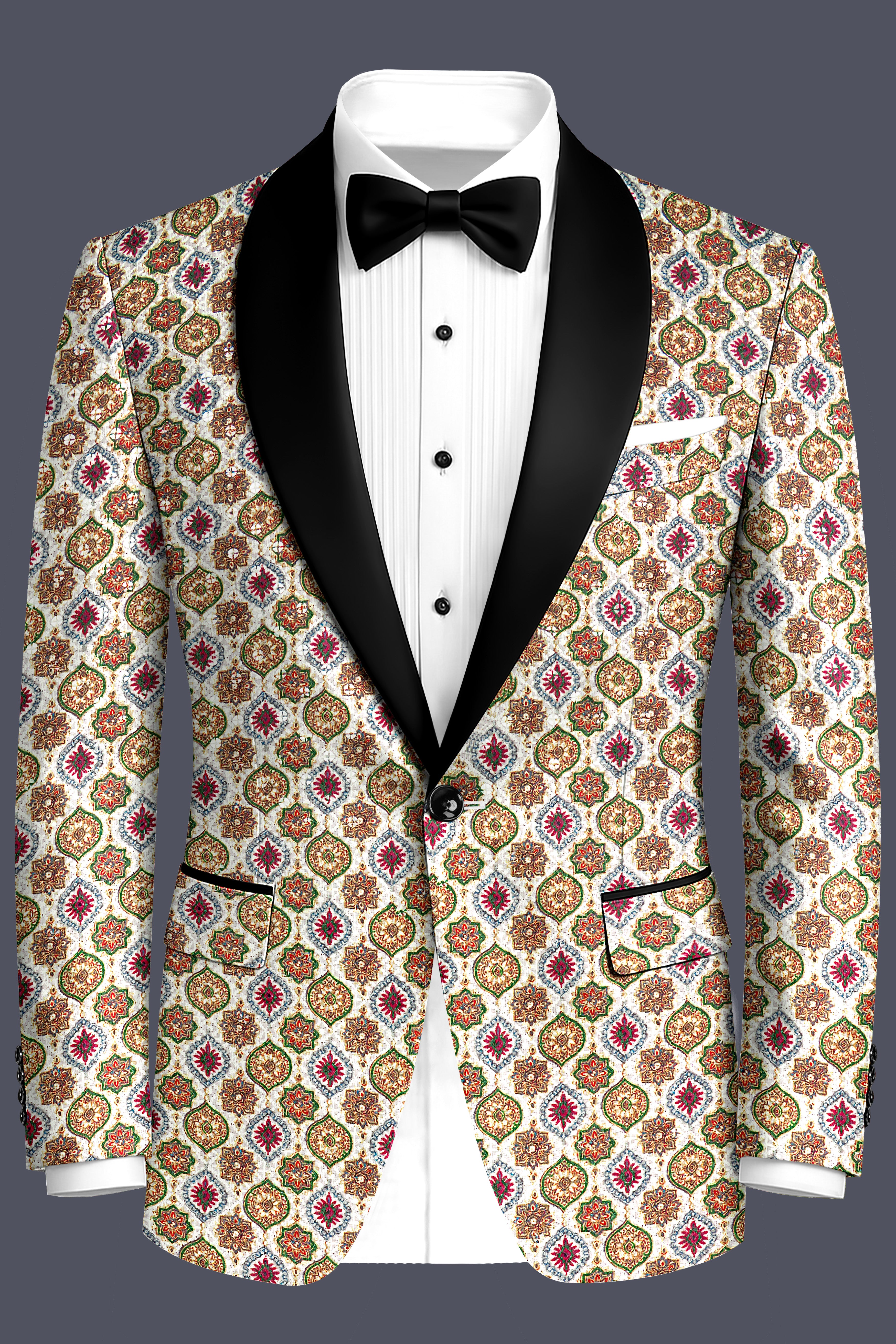 Alvesso-Bright White And Spruce Green Embroidered Designer Tuxedo Suit