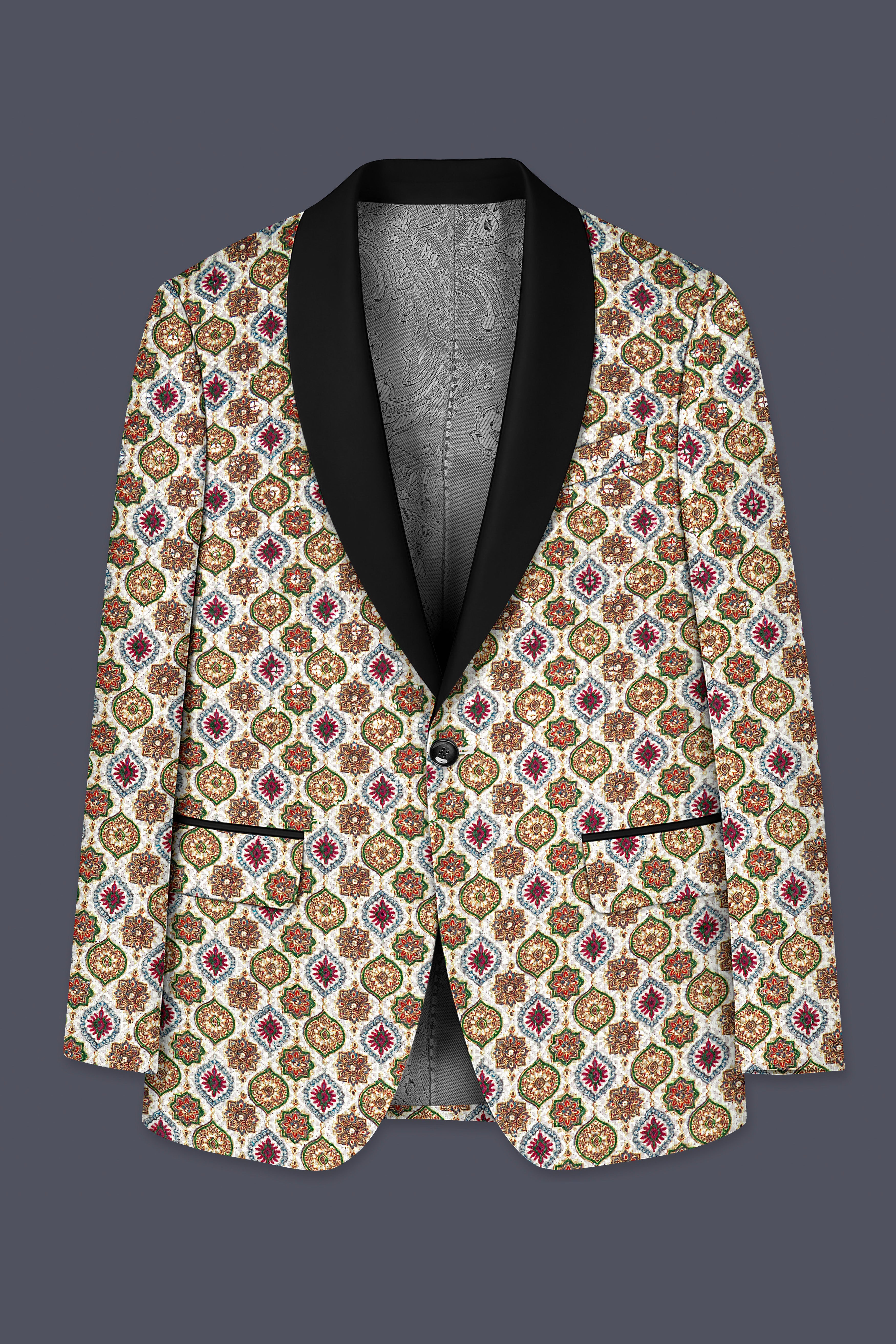 Alvesso-Bright White And Spruce Green Embroidered Designer Tuxedo Suit