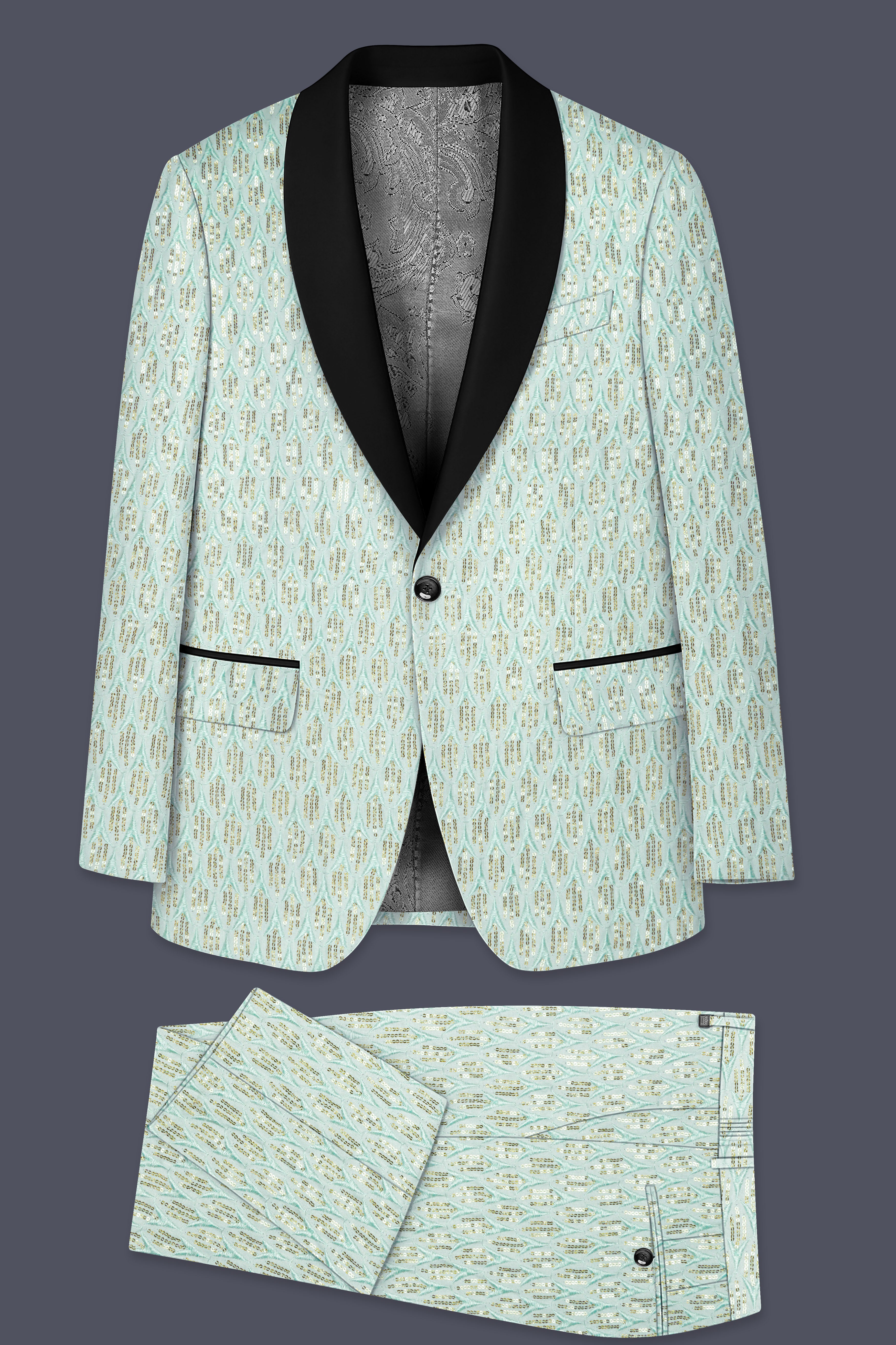 Tikkara-Edgewater Green Viscose Embroidered with Tikki Work Designer Suit