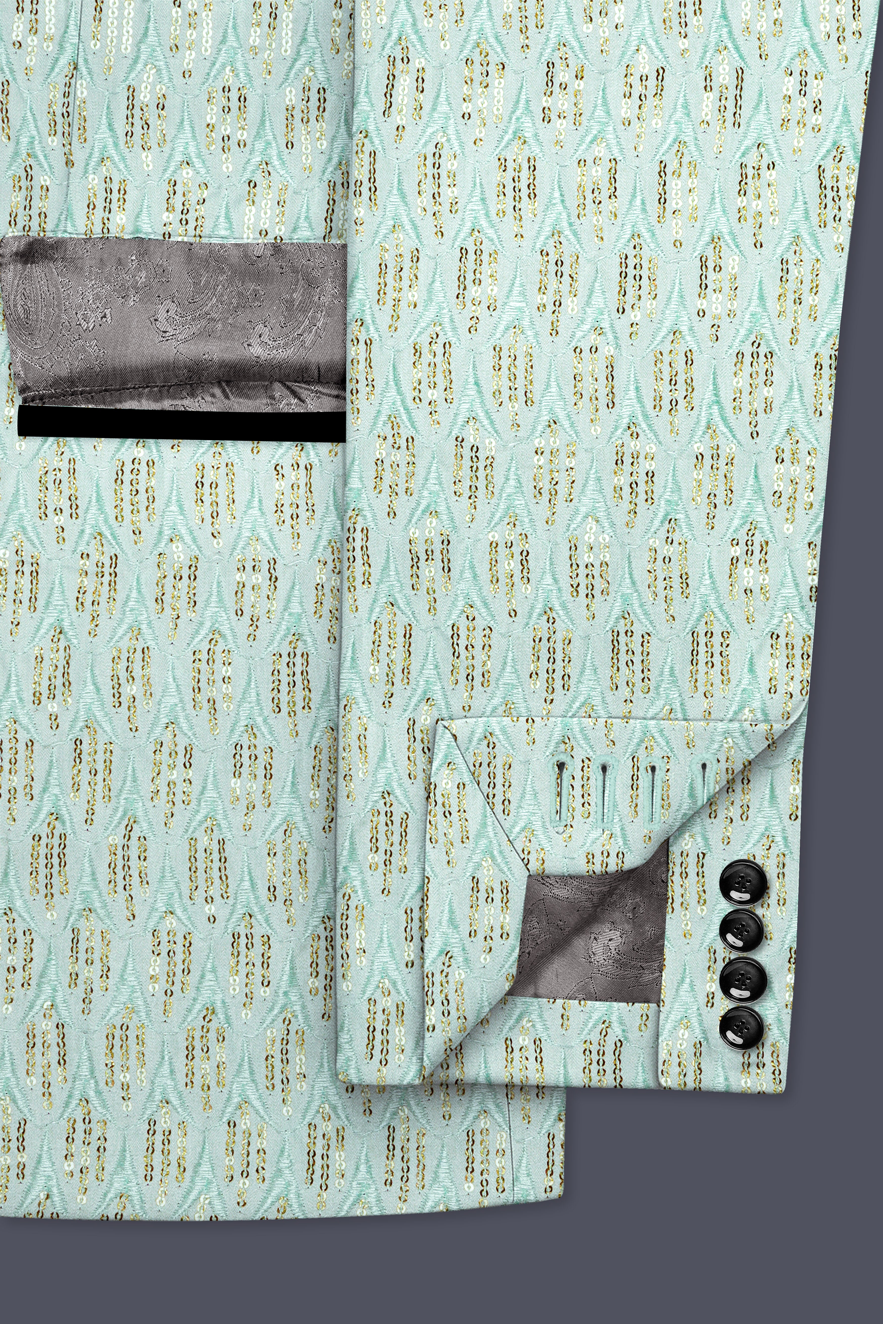 Tikkara-Edgewater Green Viscose Embroidered with Tikki Work Designer Suit