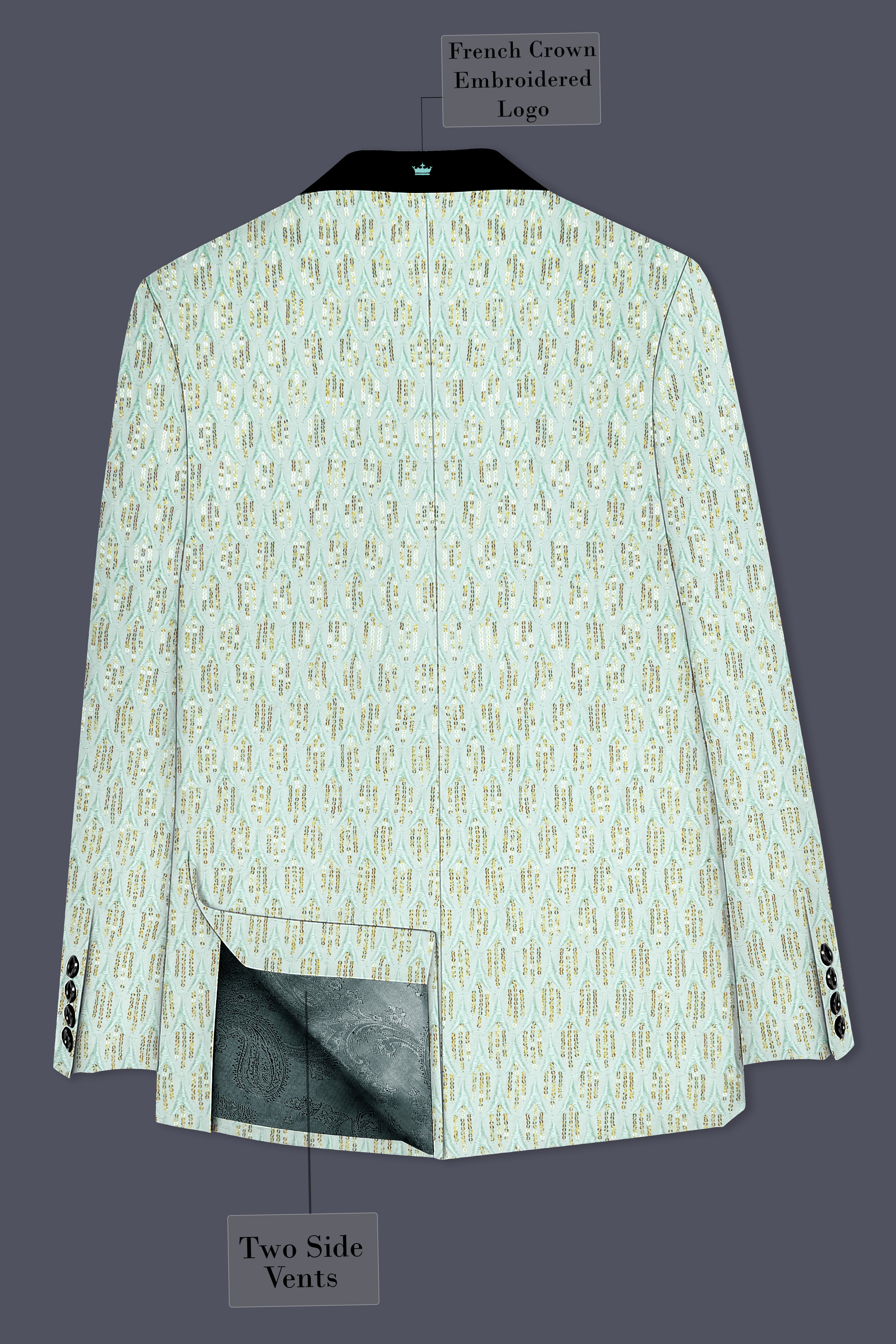 Tikkara-Edgewater Green Viscose Embroidered with Tikki Work Designer Suit