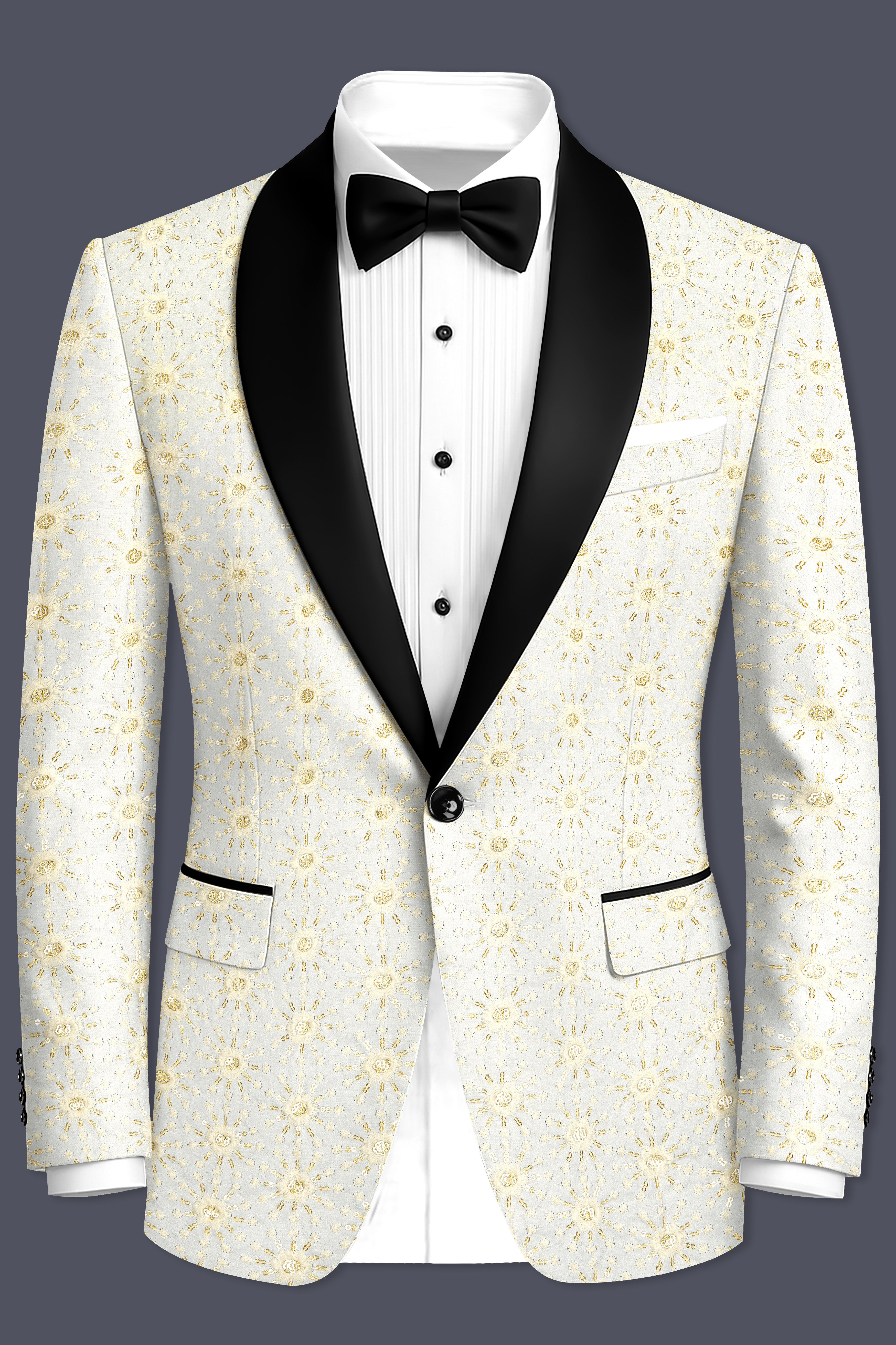 Viscara-Parchment Cream Embroidered Viscose Designer Suit