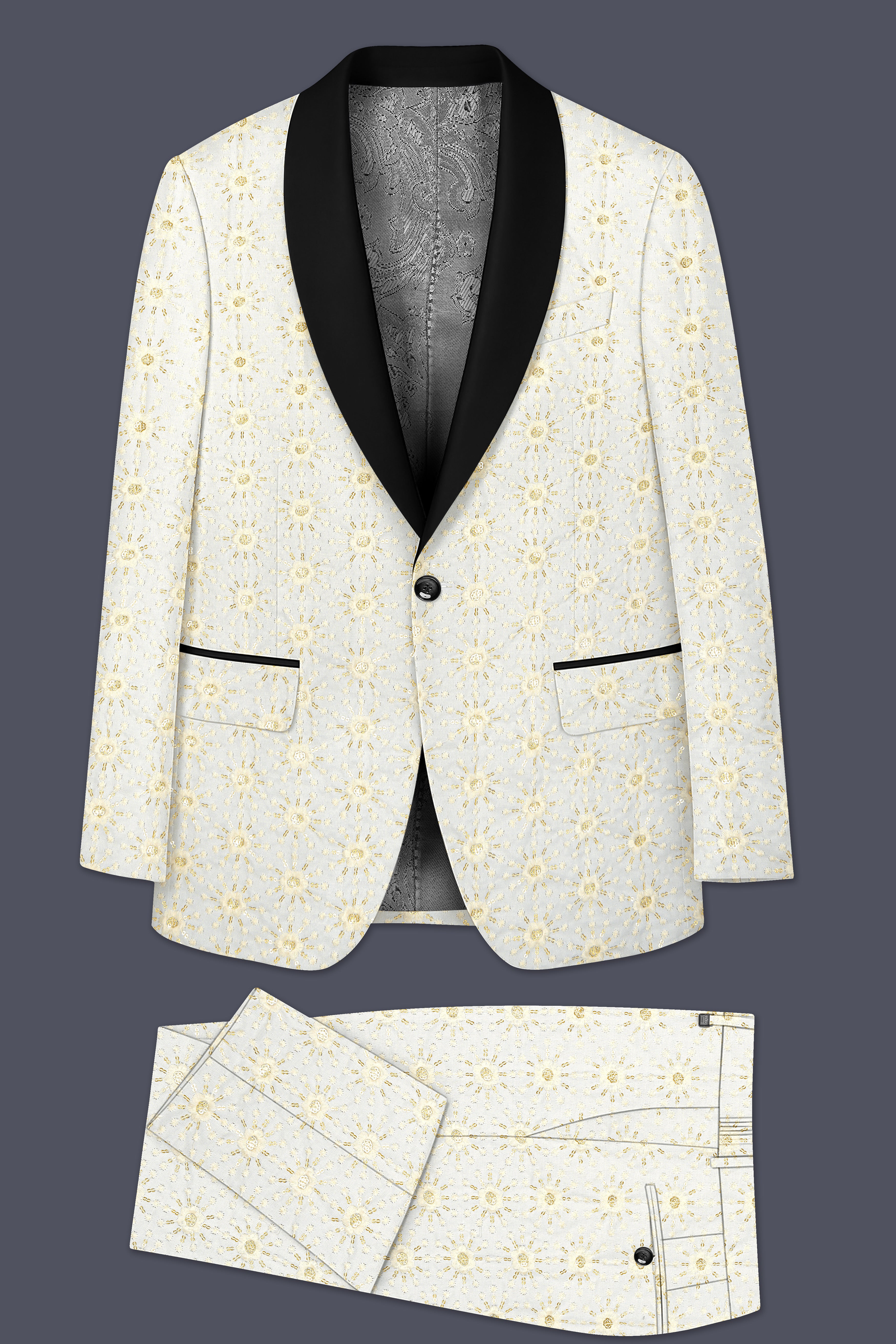 Viscara-Parchment Cream Embroidered Viscose Designer Suit