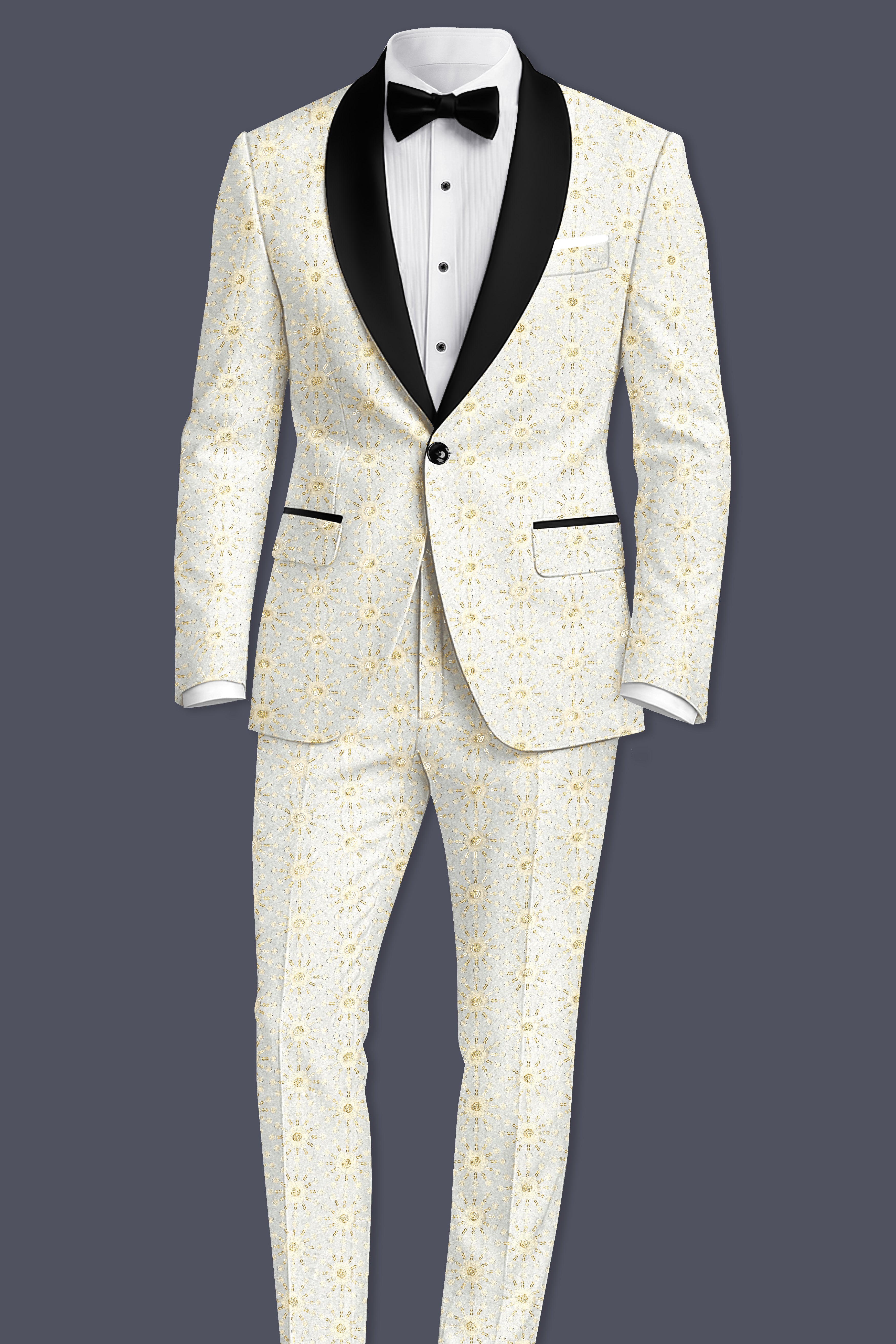 Viscara-Parchment Cream Embroidered Viscose Designer Suit
