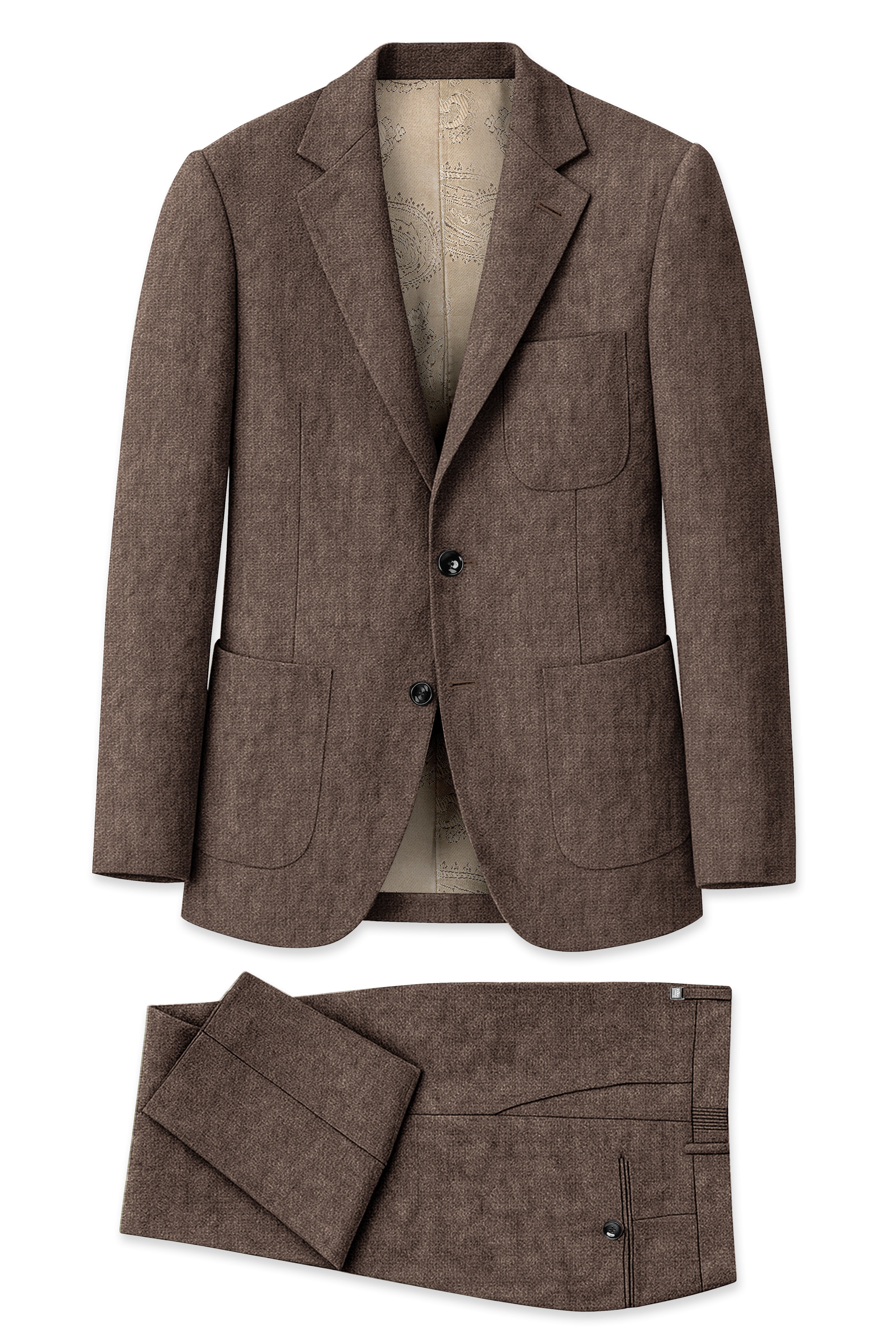 Velbrun-Kabul Brown Luxurious Linen Single Breasted Sports Suit