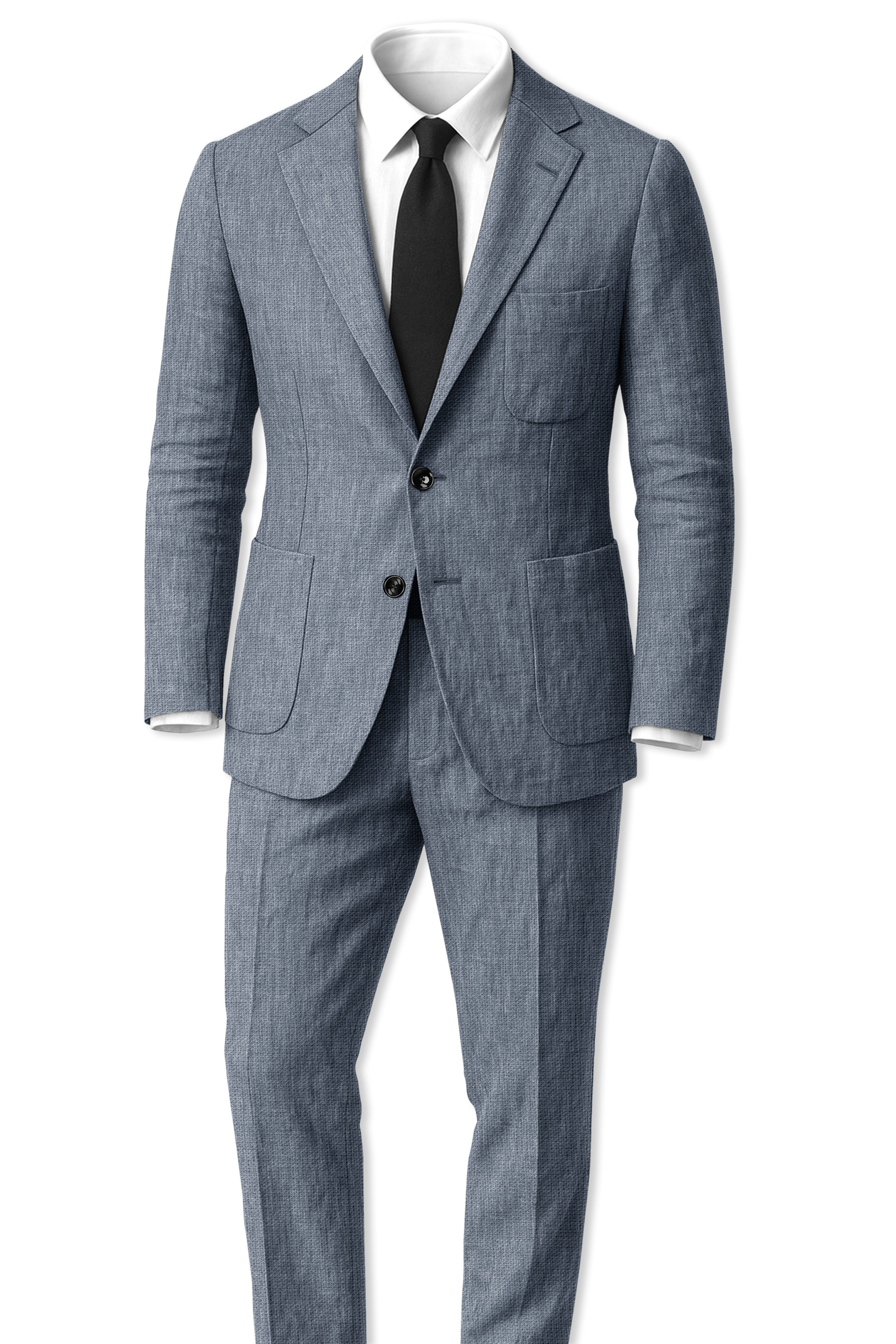 Azurven-Cadet Blue Luxurious Linen Single Breasted Sports Suit