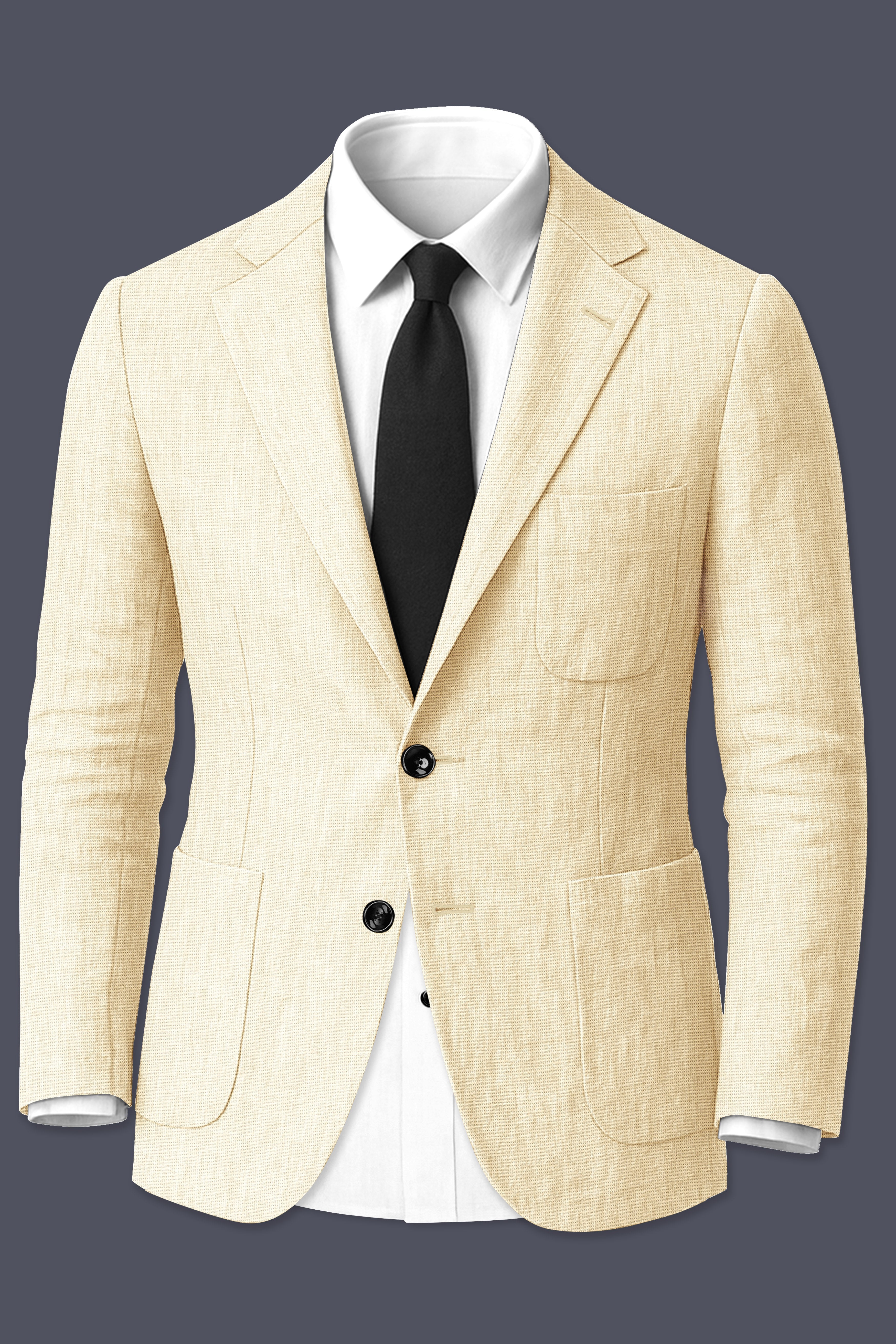Crevano-Tequila Cream Luxurious Linen Single Breasted Sports Suit