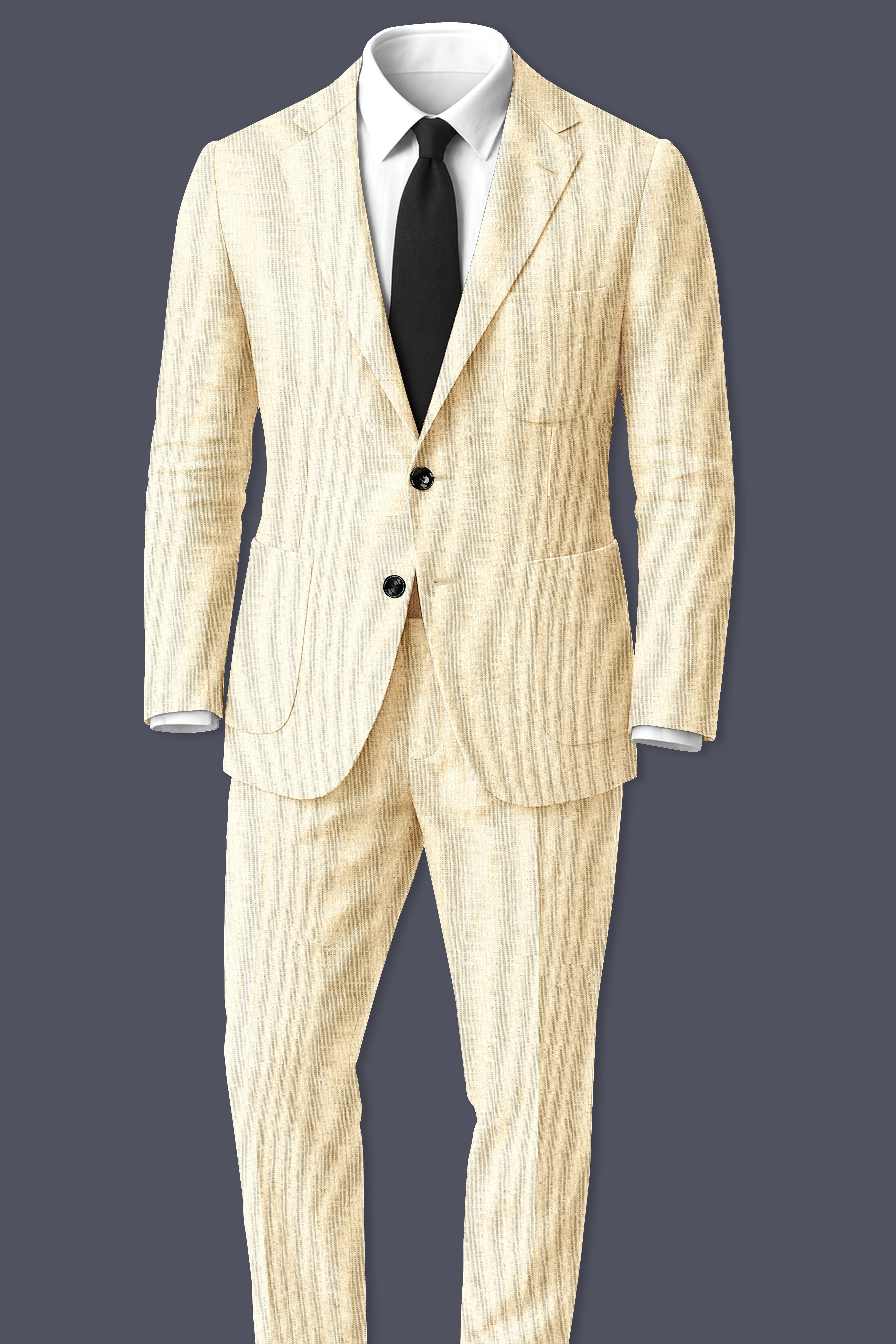 Crevano-Tequila Cream Luxurious Linen Single Breasted Sports Suit