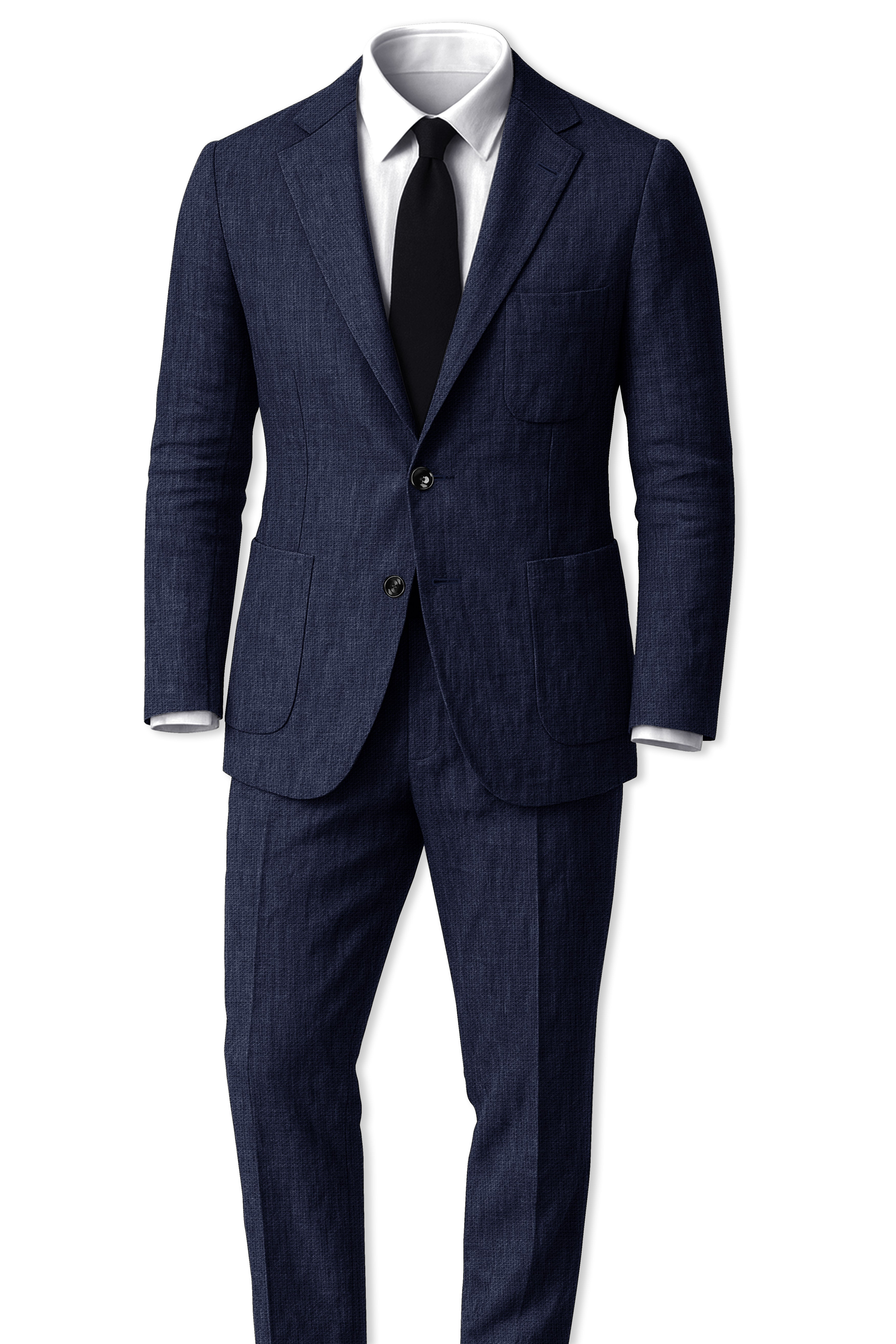 Azurven-Firefly Blue Luxurious Linen Single Breasted Sports Suit