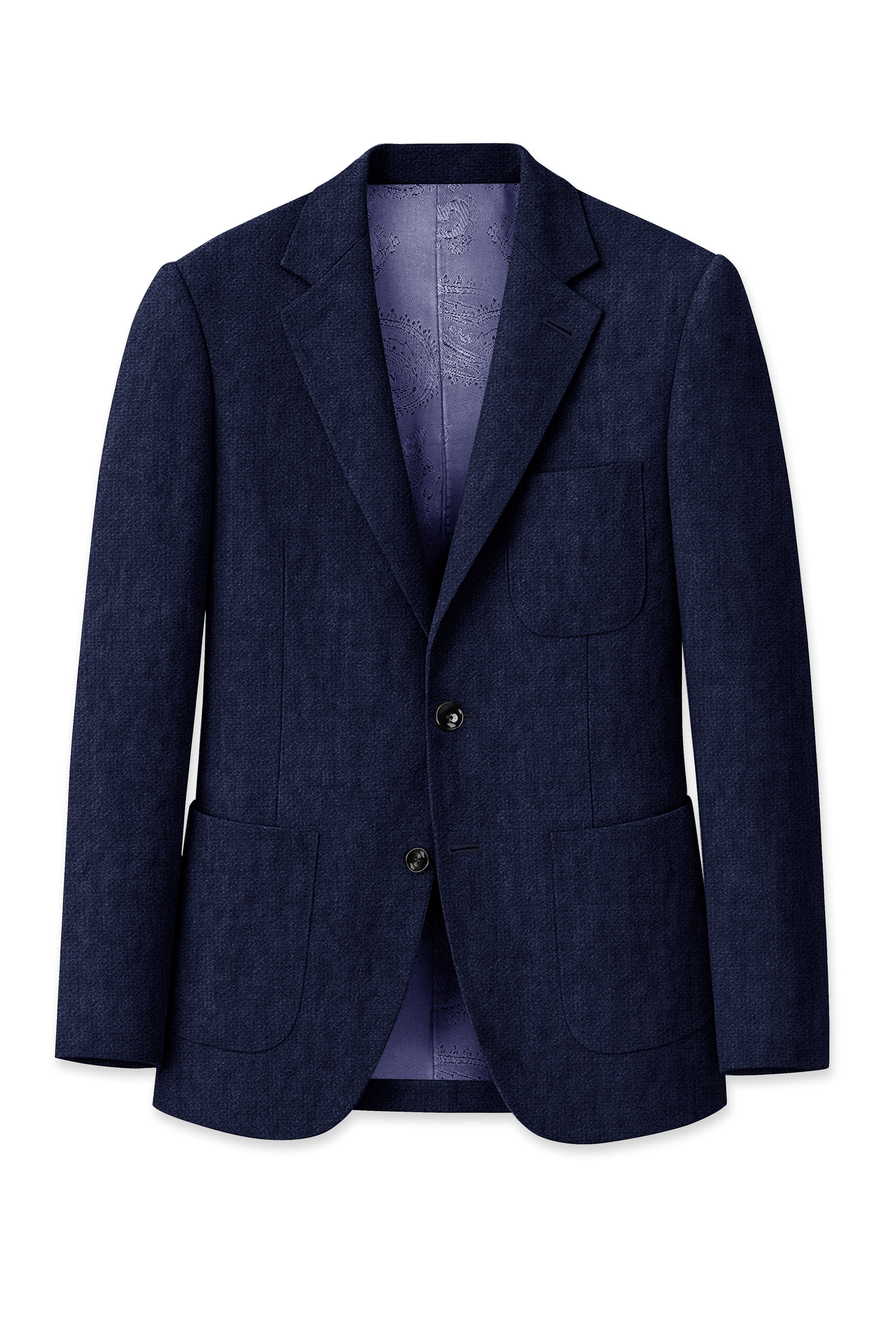Azurven-Firefly Blue Luxurious Linen Single Breasted Sports Suit