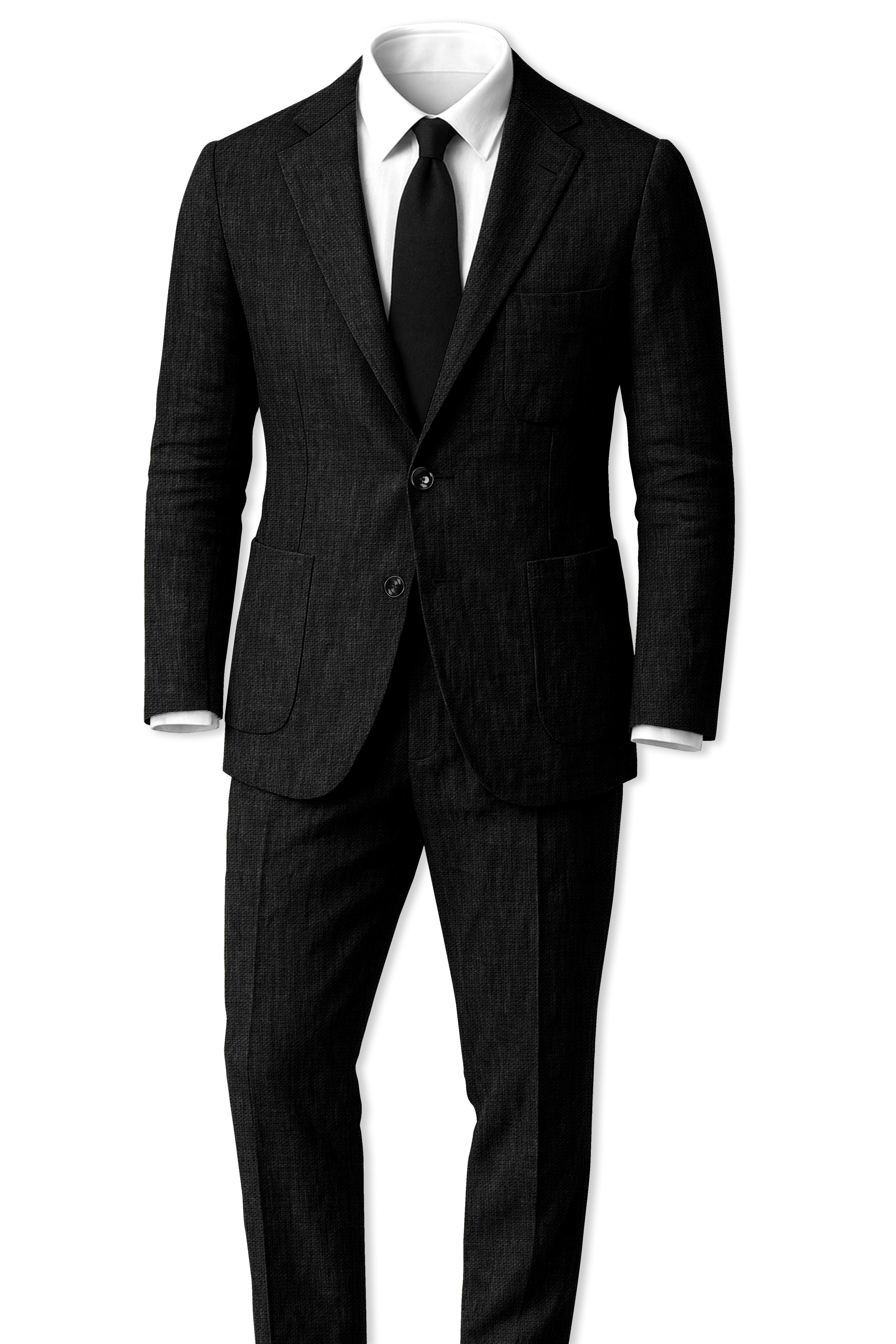Nerjade-Jade Black Luxurious Linen Single Breasted Sports Suit