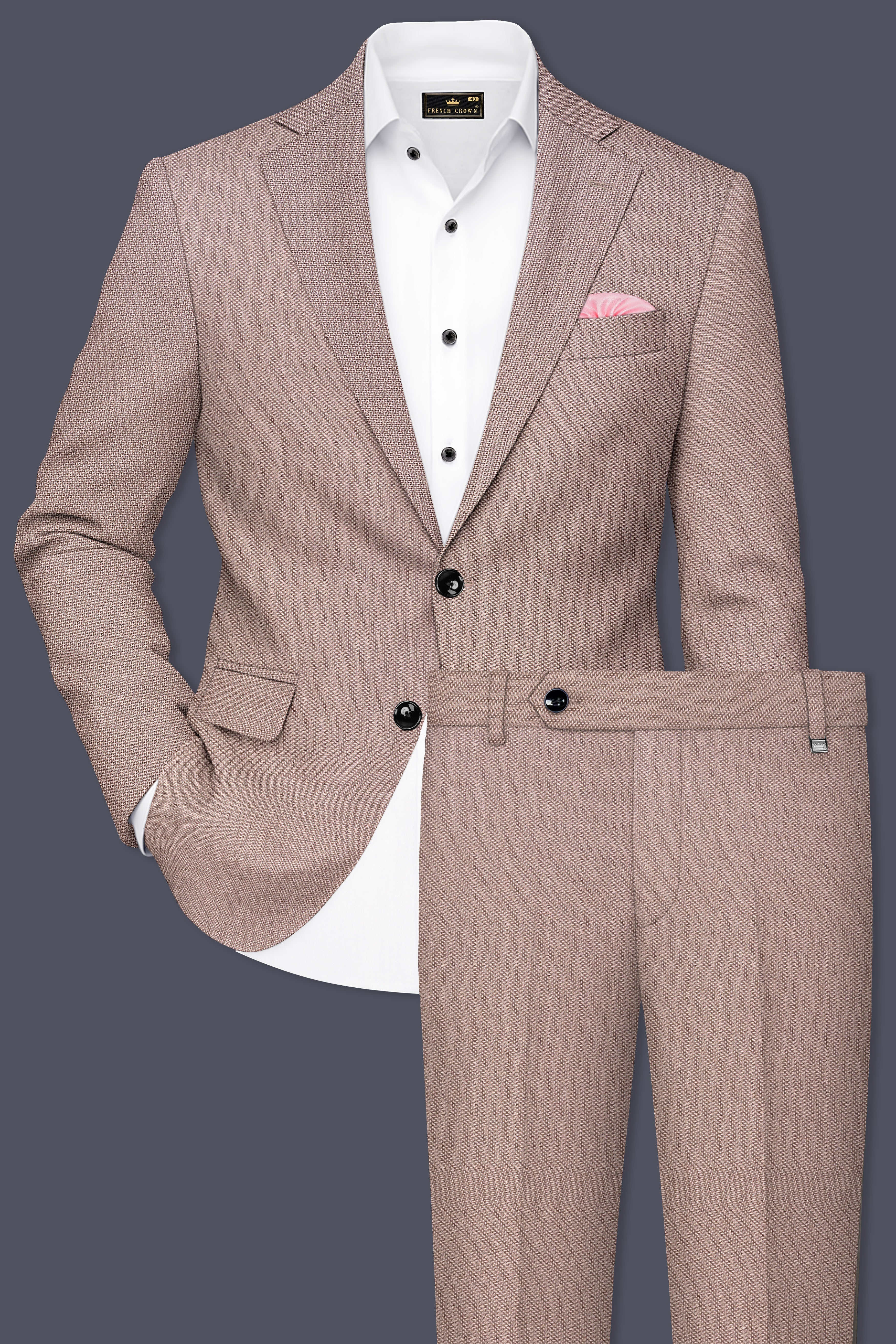 Velbrun-Zorba Brown Textured Wool Rich Single Breasted Suit