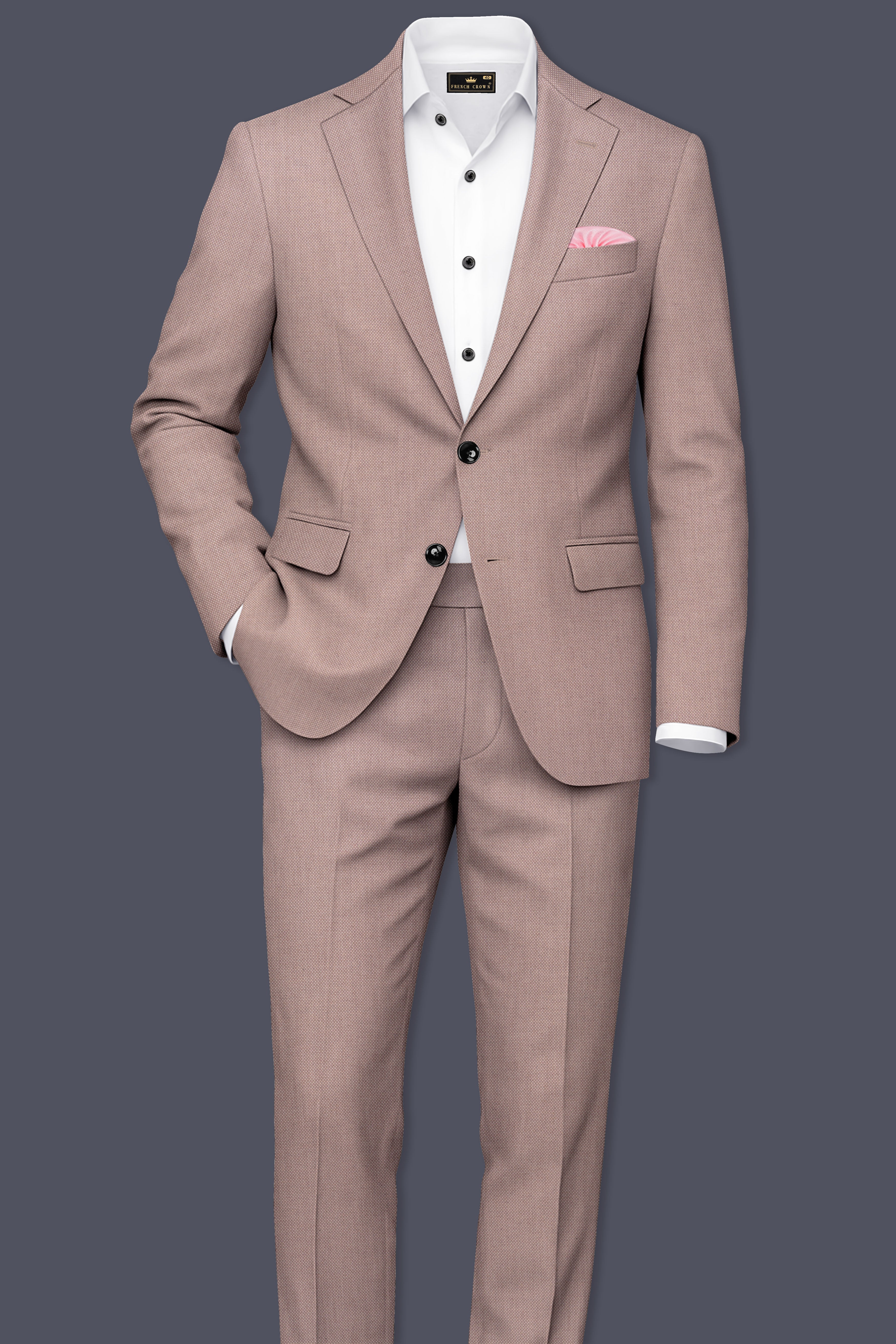 Velbrun-Zorba Brown Textured Wool Rich Single Breasted Suit