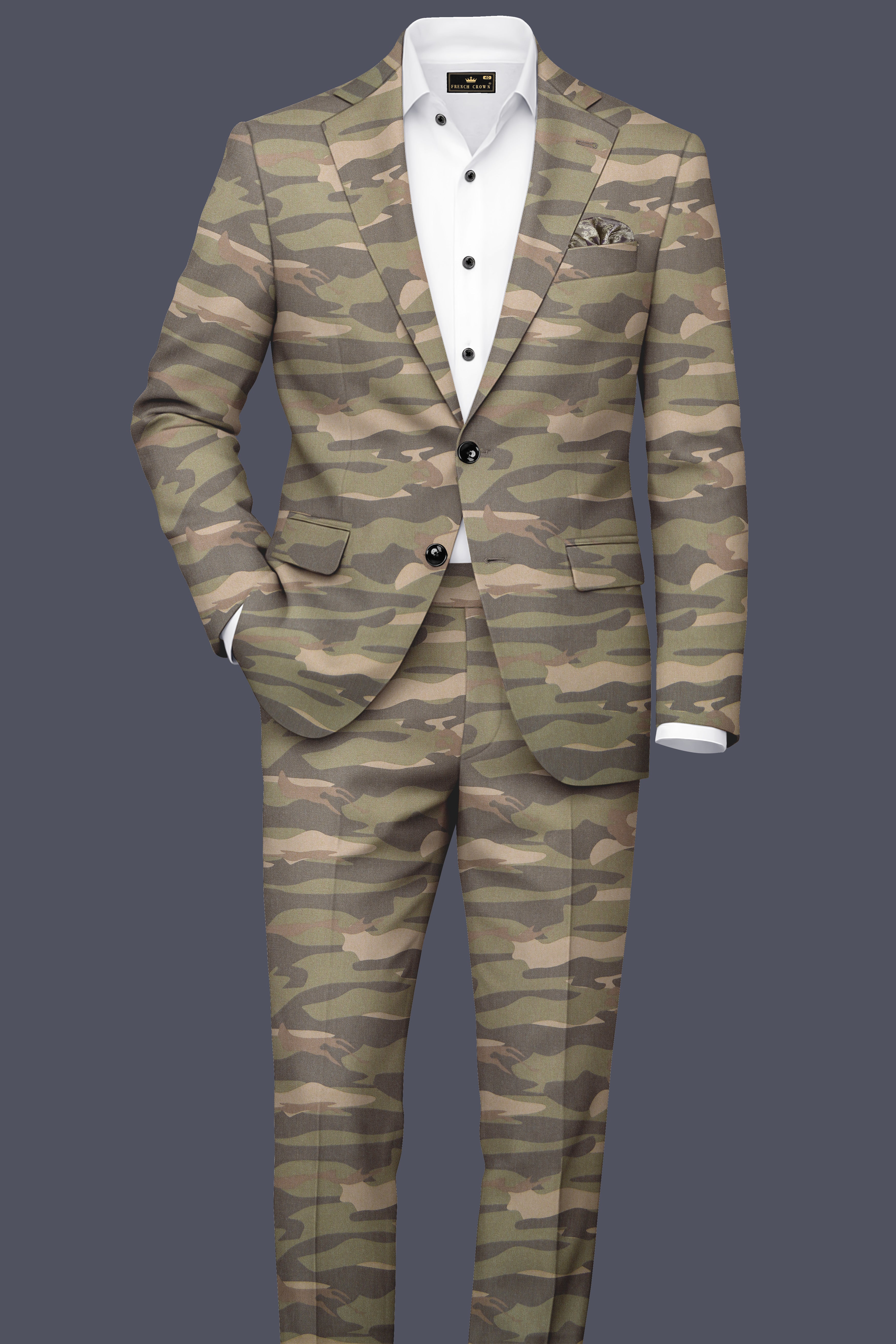 Wengoro-Crocodile Brown And Wenge Camouflage Printed Cotton Single Breasted Suit