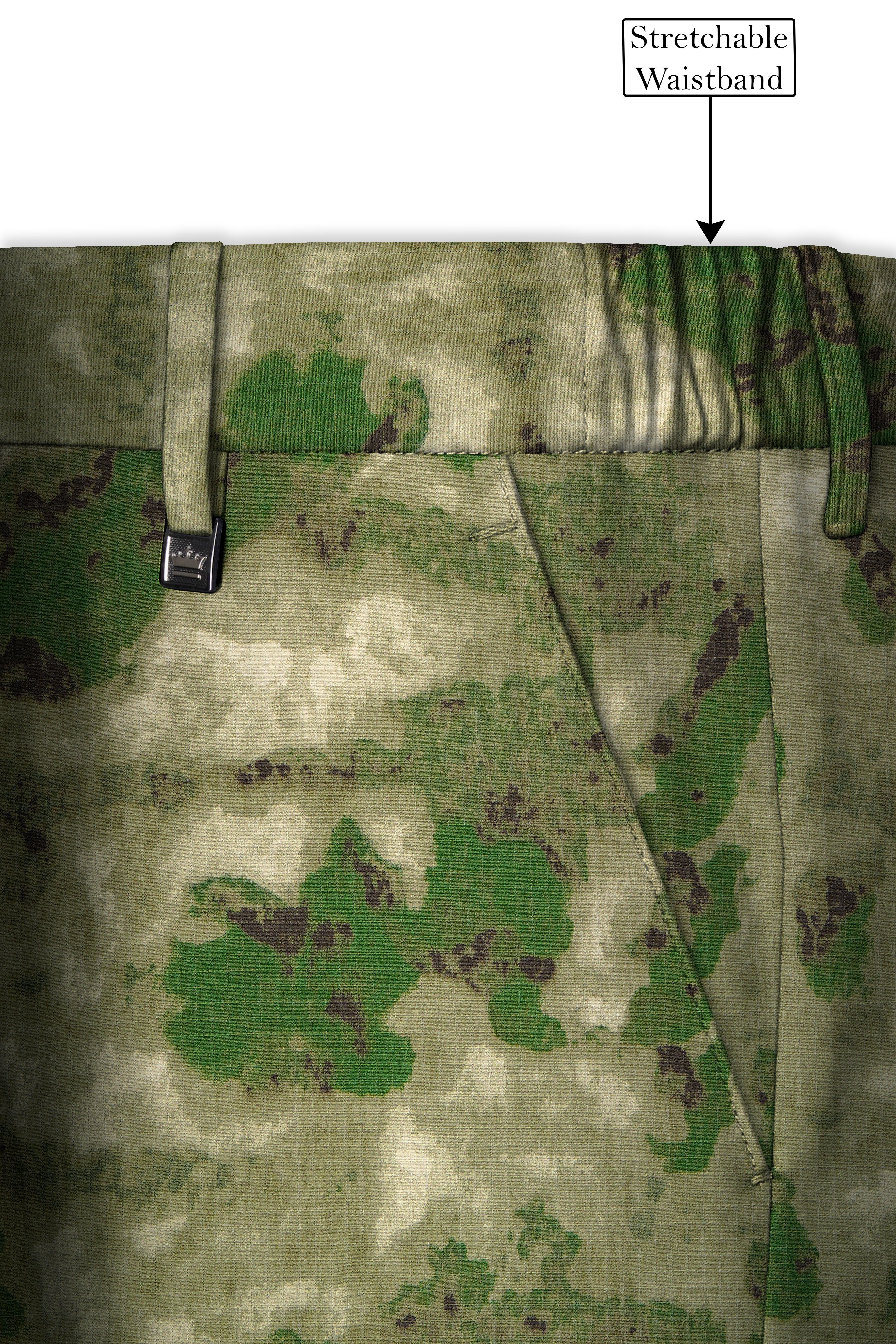 Virenza-Rifle Green and Wafer Cream Tie Dye Printed Premium Cotton Single Breasted Suit