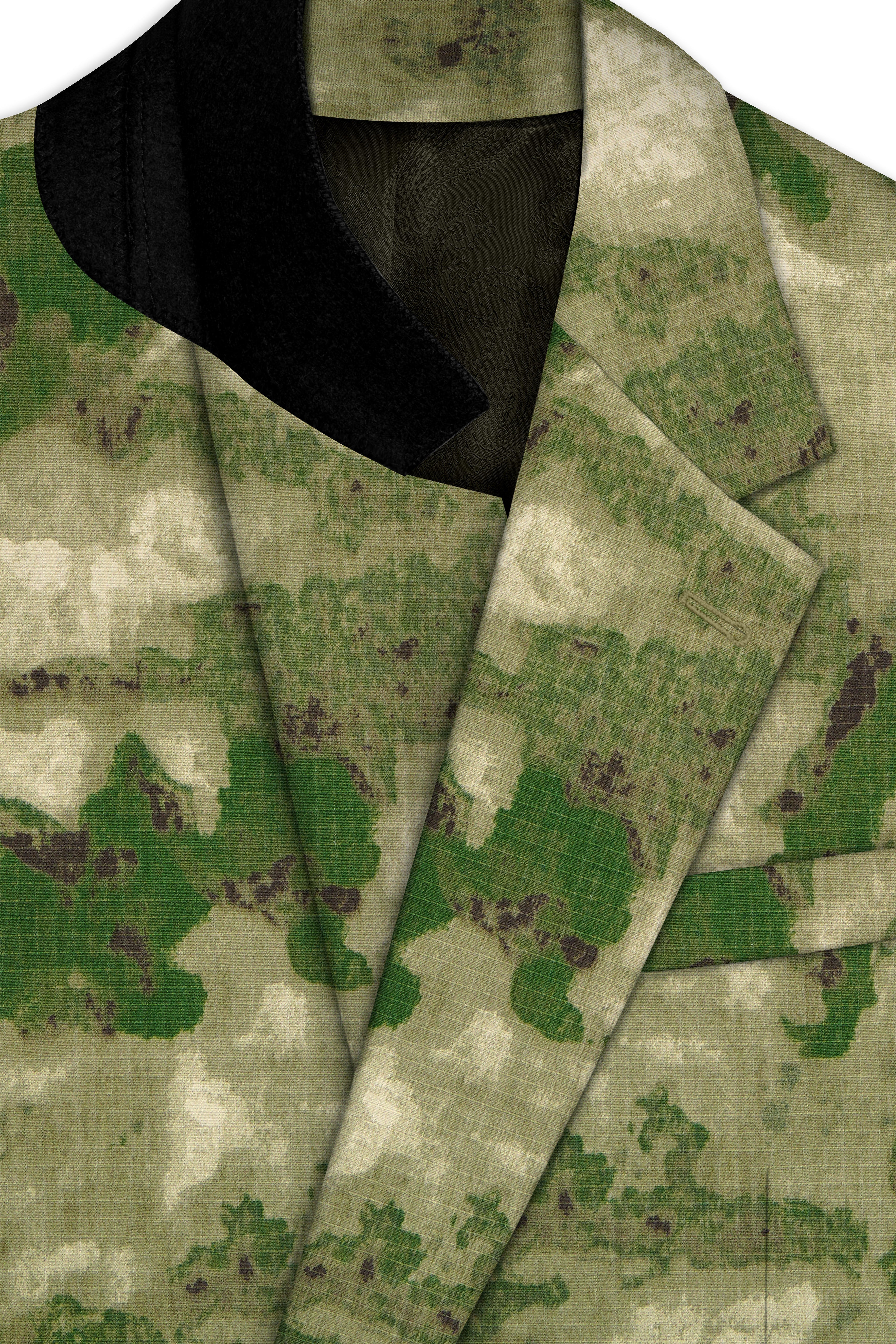 Virenza-Rifle Green and Wafer Cream Tie Dye Printed Premium Cotton Single Breasted Suit