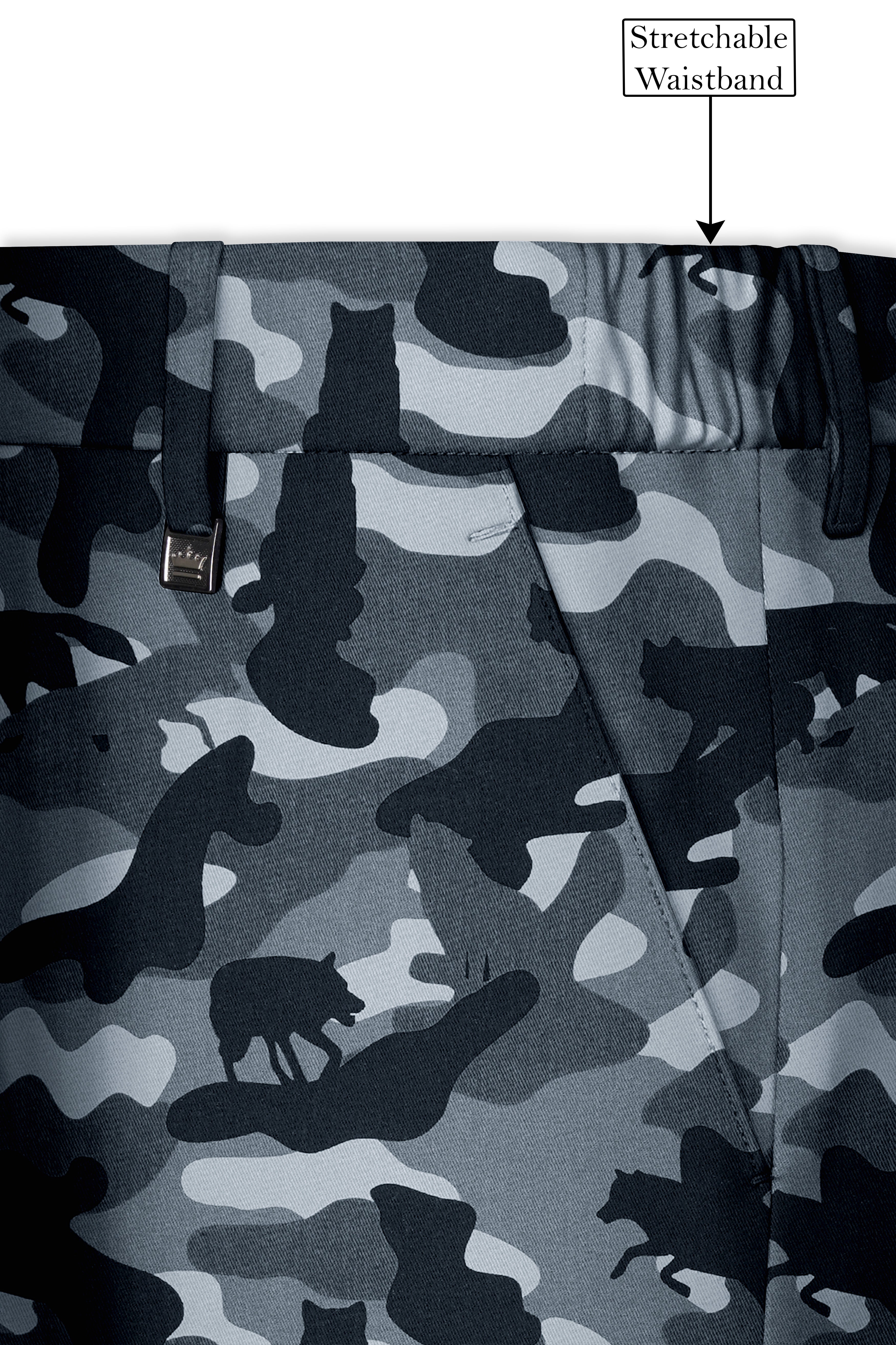 Obscaro-Carbon Gray And Cinder Black Camouflage Printed Cotton Single Breasted Suit
