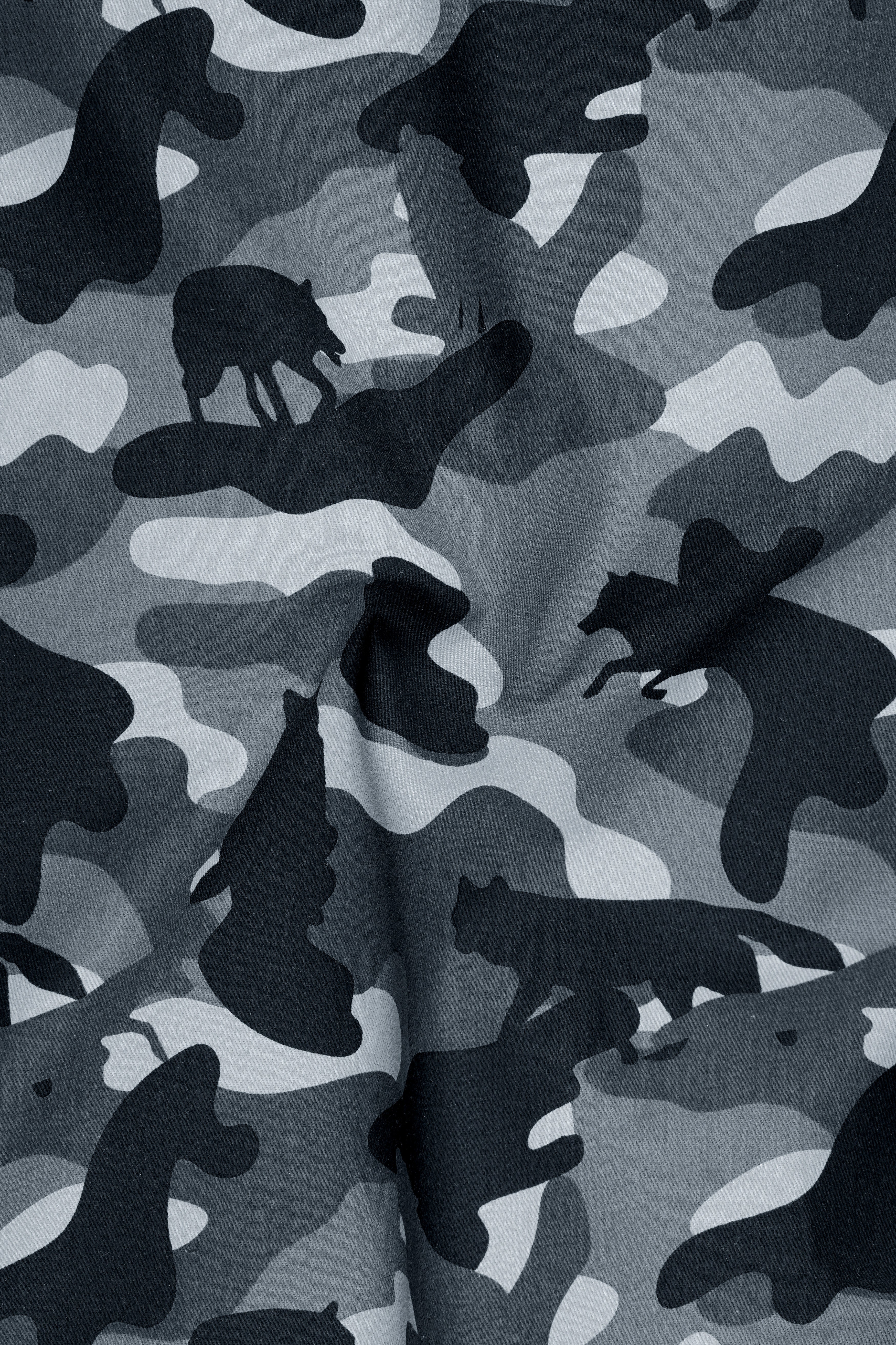 Obscaro-Carbon Gray And Cinder Black Camouflage Printed Cotton Single Breasted Suit