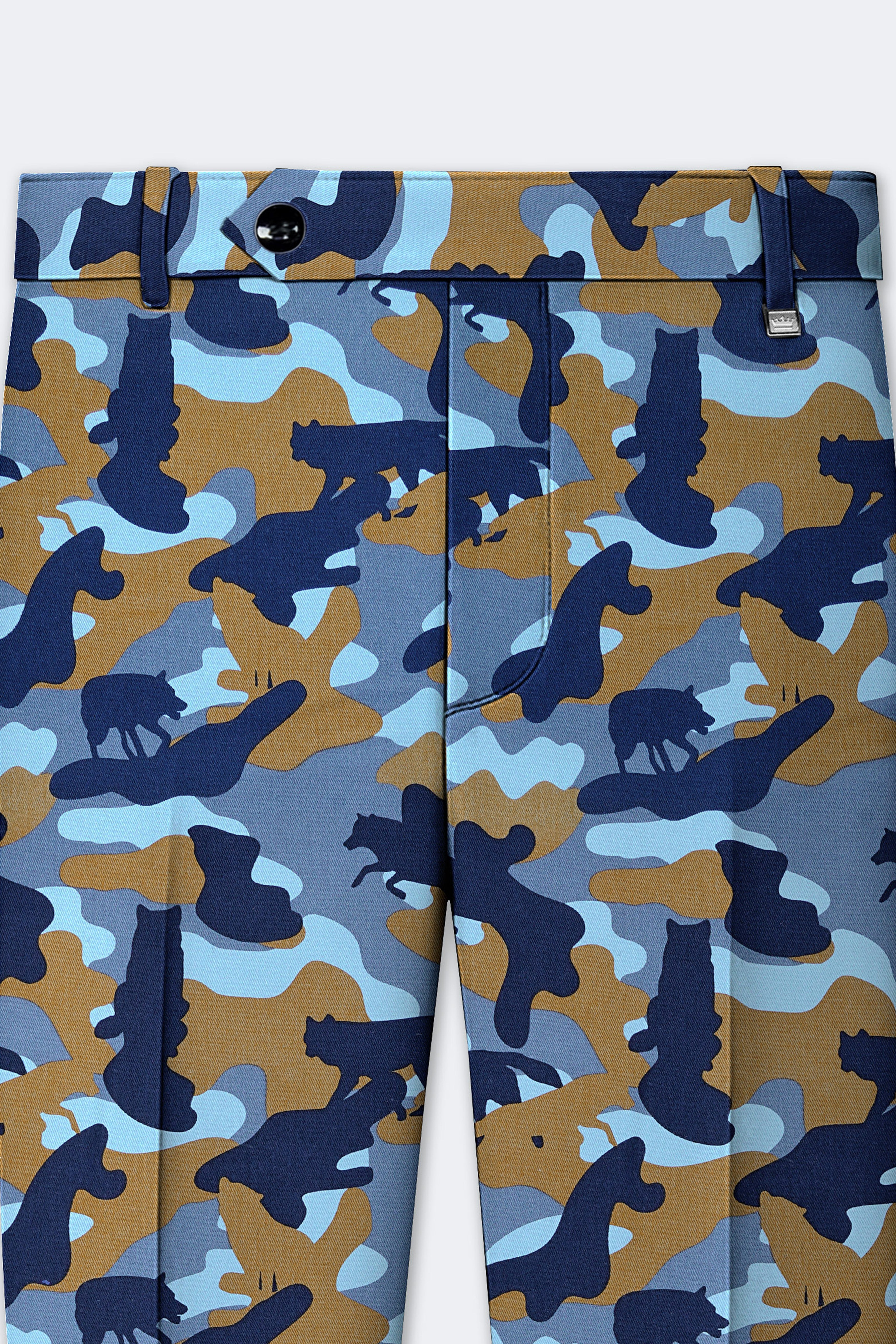 Bluvoro-Martinique Blue And Irish Brown Camouflage Printed Single Breasted Suit