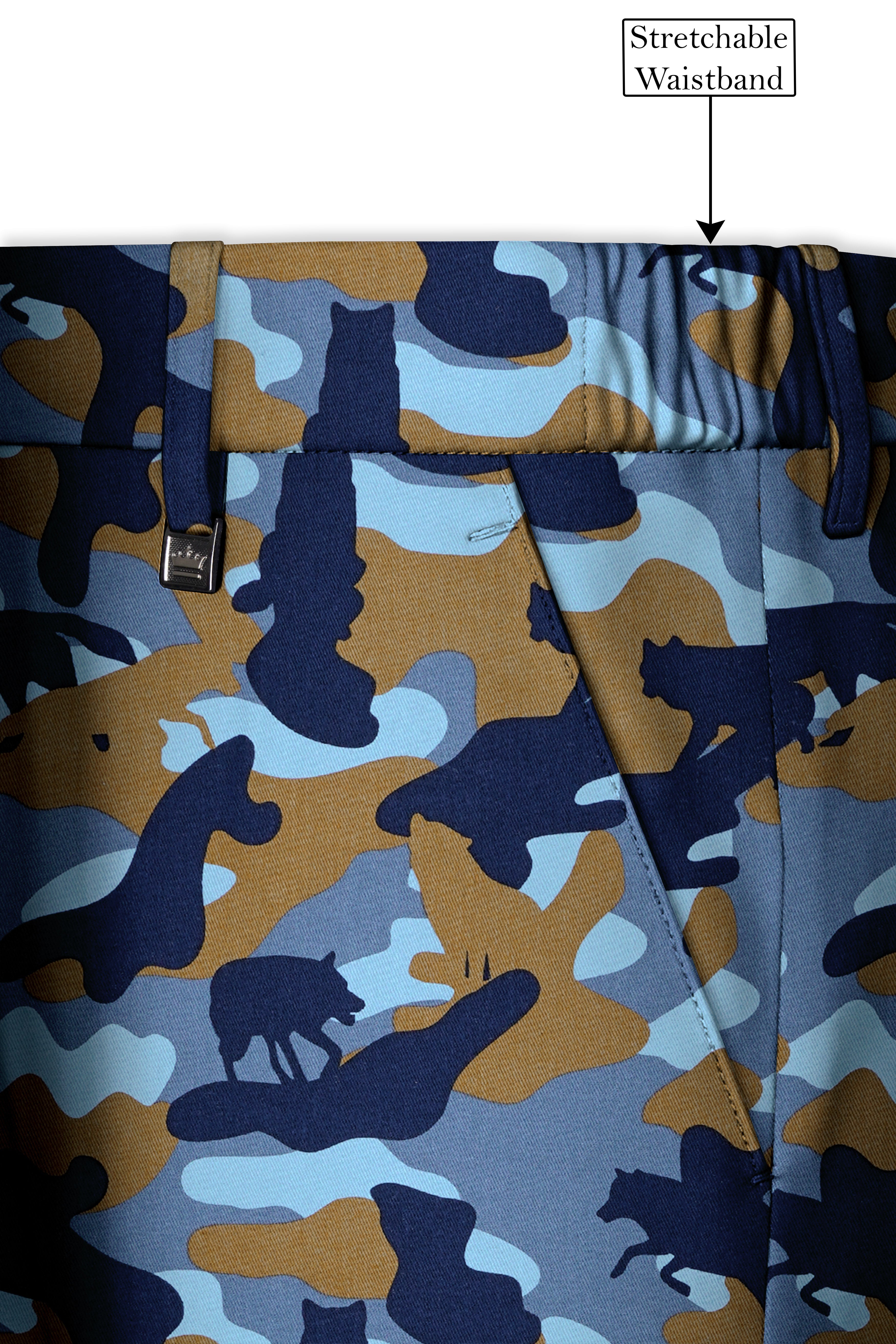 Bluvoro-Martinique Blue And Irish Brown Camouflage Printed Single Breasted Suit