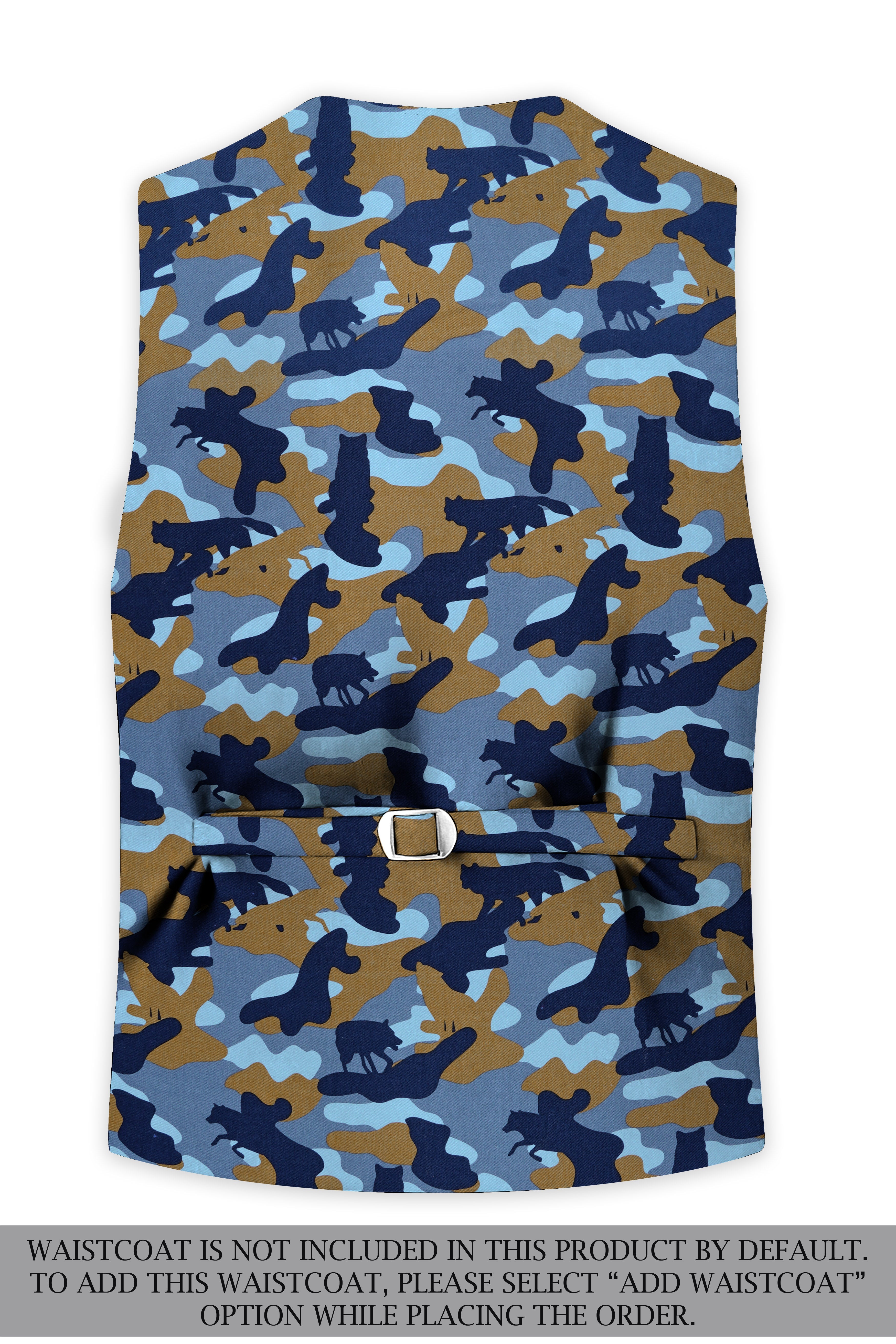 Bluvoro-Martinique Blue And Irish Brown Camouflage Printed Single Breasted Suit