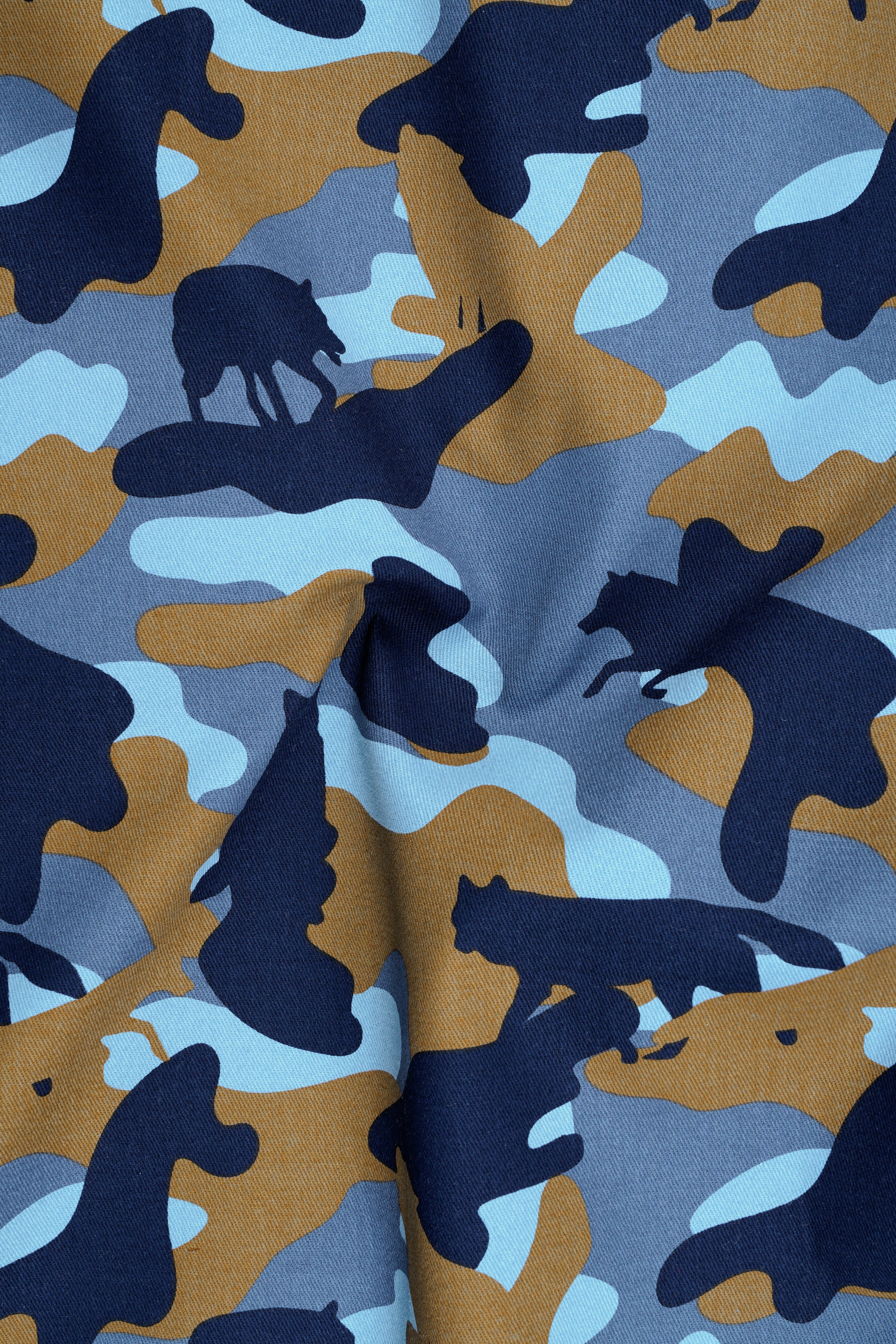 Bluvoro-Martinique Blue And Irish Brown Camouflage Printed Single Breasted Suit